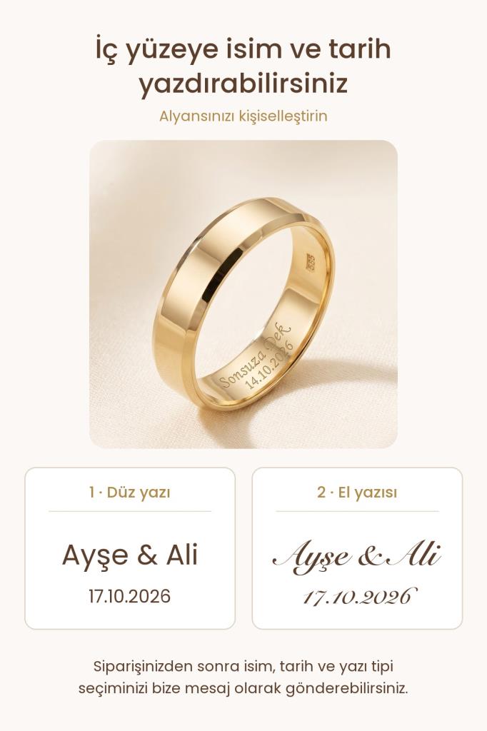 14 Ayar Klasik Fasetli Altın Alyans (6mm)