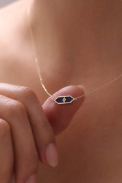 14 Ayar Lacivert Mineli Altın Kolye