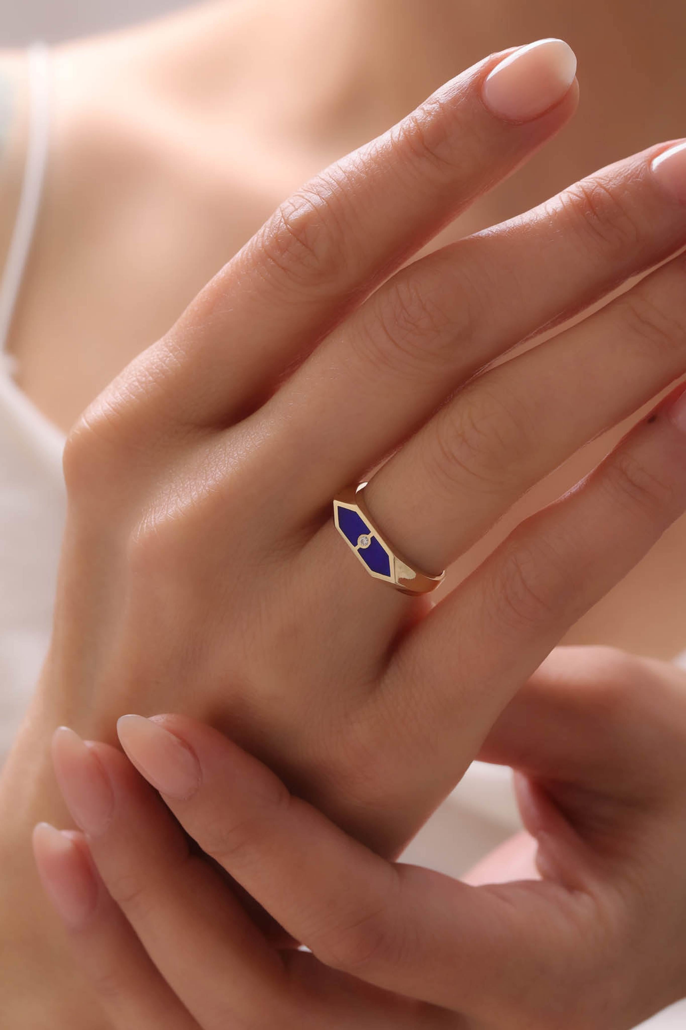 14 Ayar Lacivert Mineli Altın Yüzük