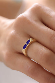 14 Ayar Lacivert Mineli Altın Yüzük