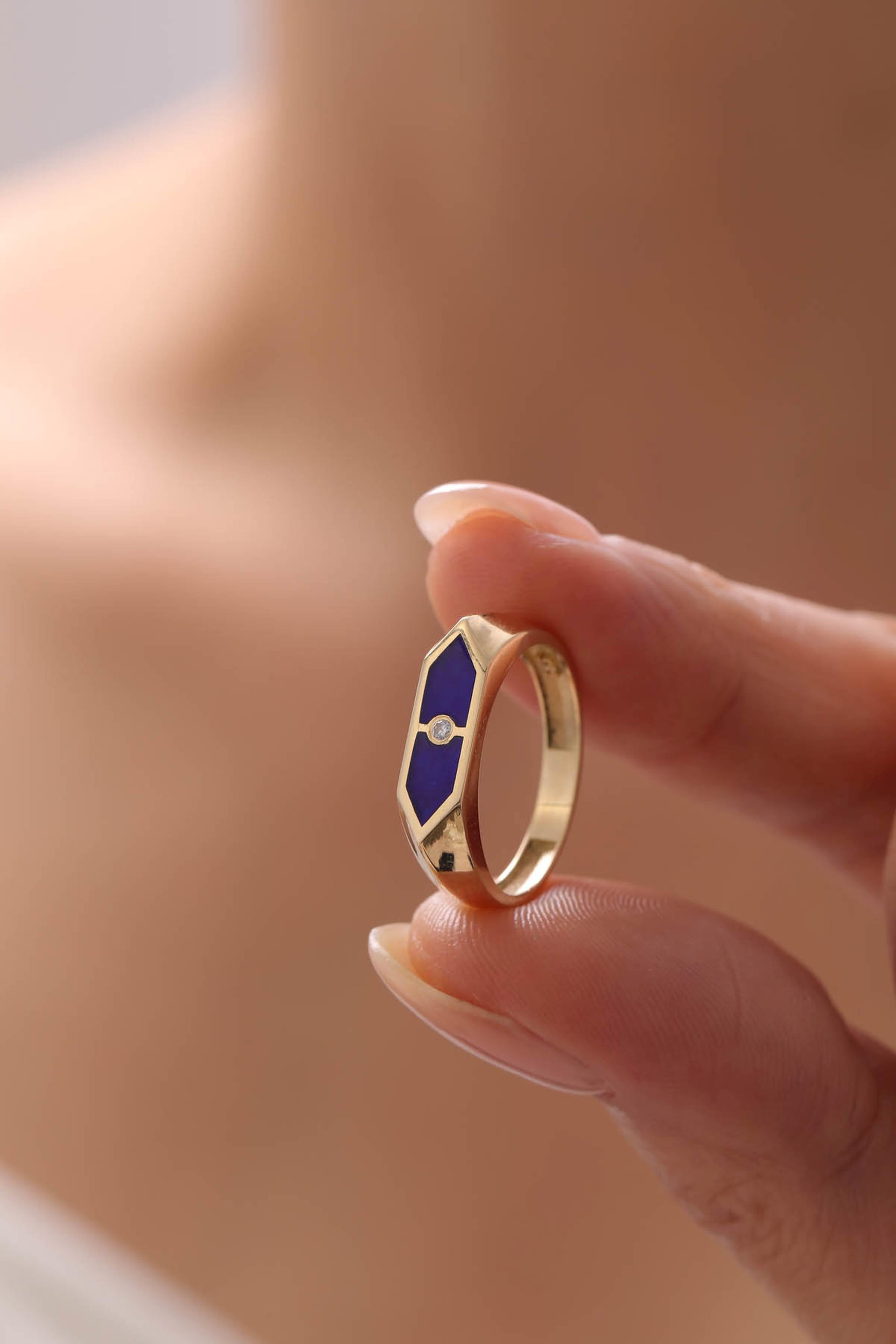 14 Ayar Lacivert Mineli Altın Yüzük