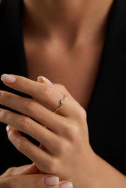 14 Ayar Minimal Taşlı Altın Yüzük (Renk Seçenekleriyle)