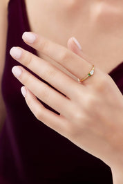 14 Ayar Minimal Taşlı Altın Yüzük (Renk Seçenekleriyle)