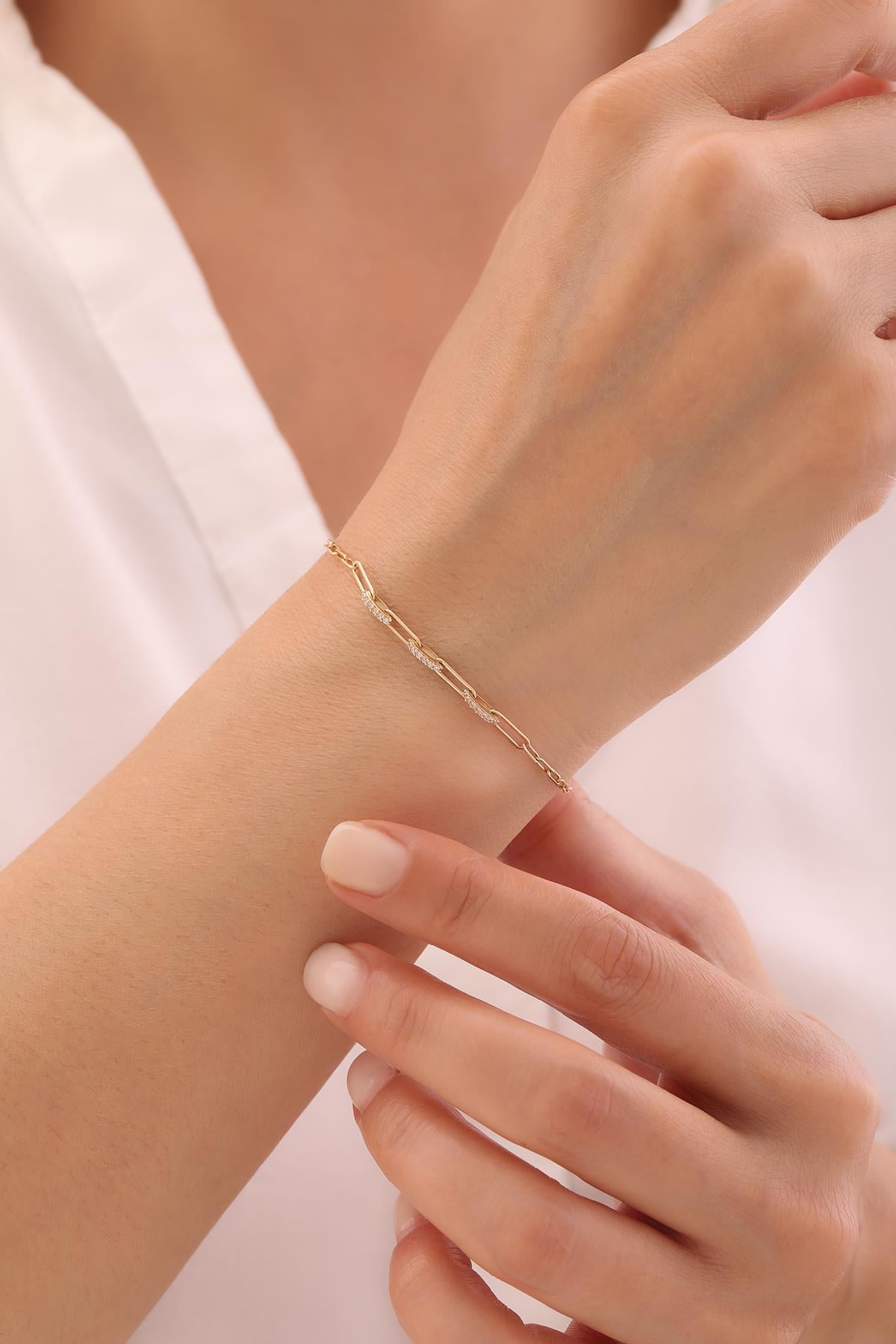14 Ayar Minimal Taşlı Ataç Bileklik