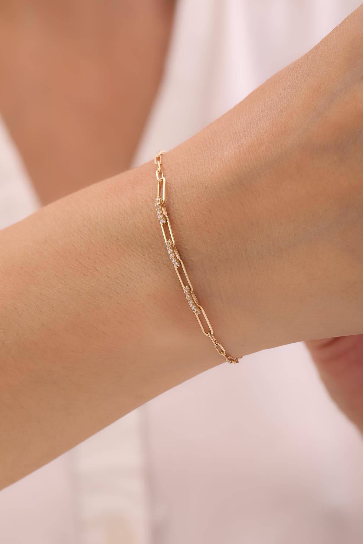 14 Ayar Minimal Taşlı Ataç Bileklik