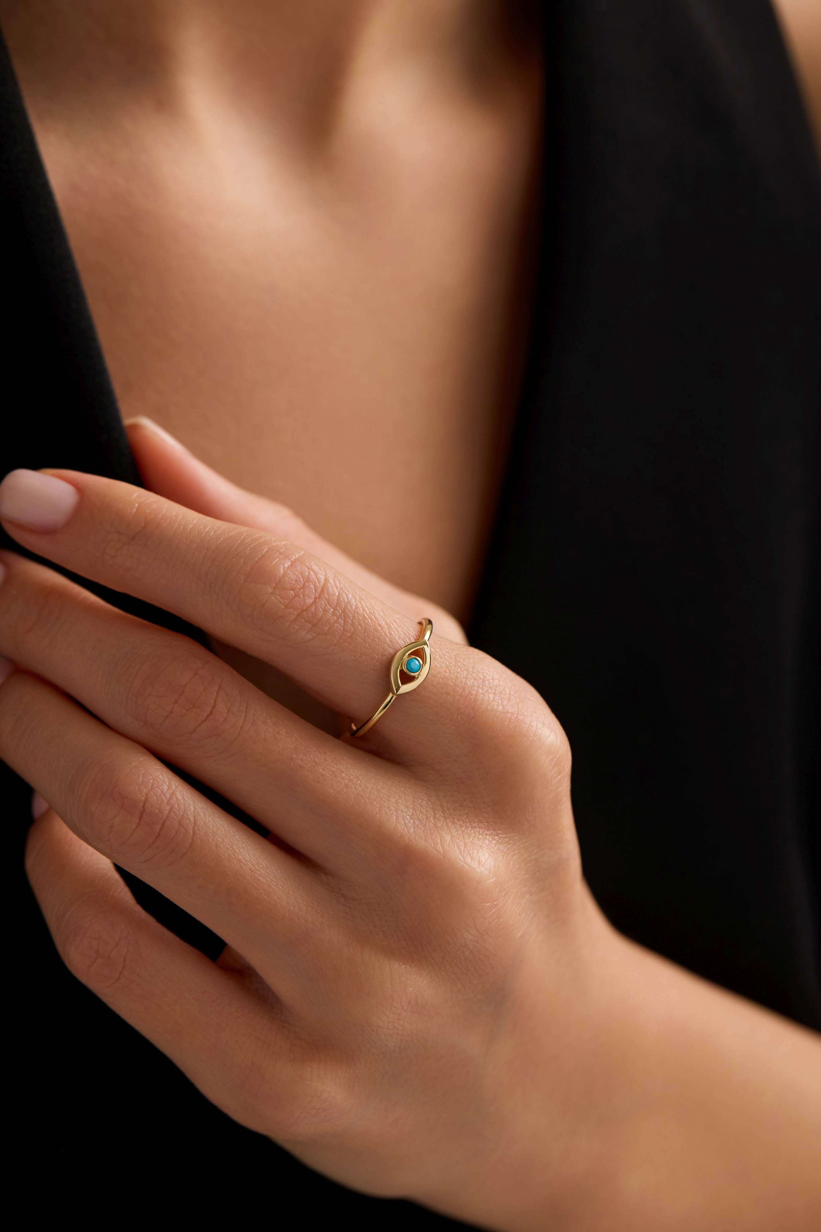 14 Ayar Nazar Firuzeli Altın Yüzük