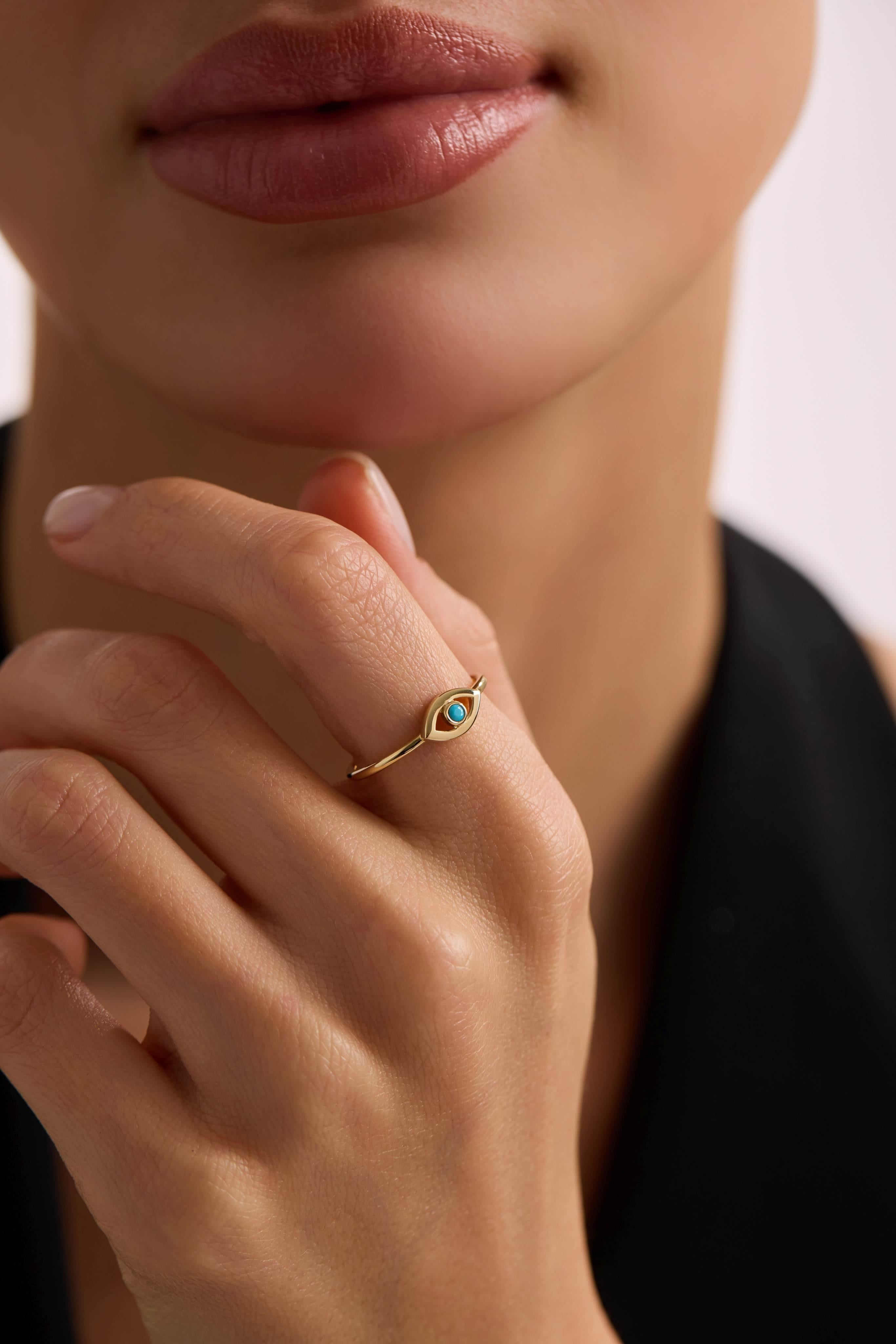 14 Ayar Nazar Firuzeli Altın Yüzük