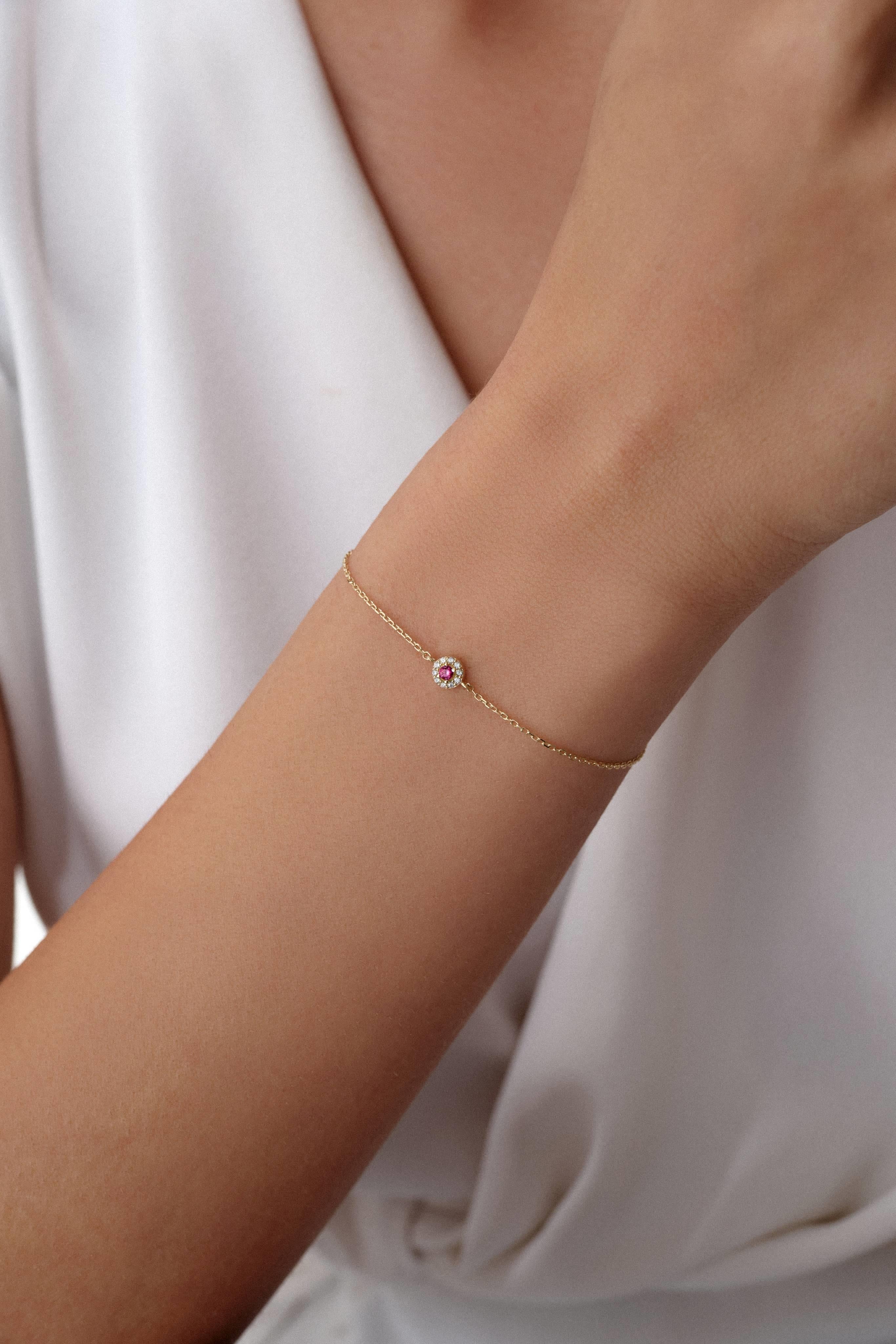 14 Ayar Pembe Taşlı Altın Bileklik