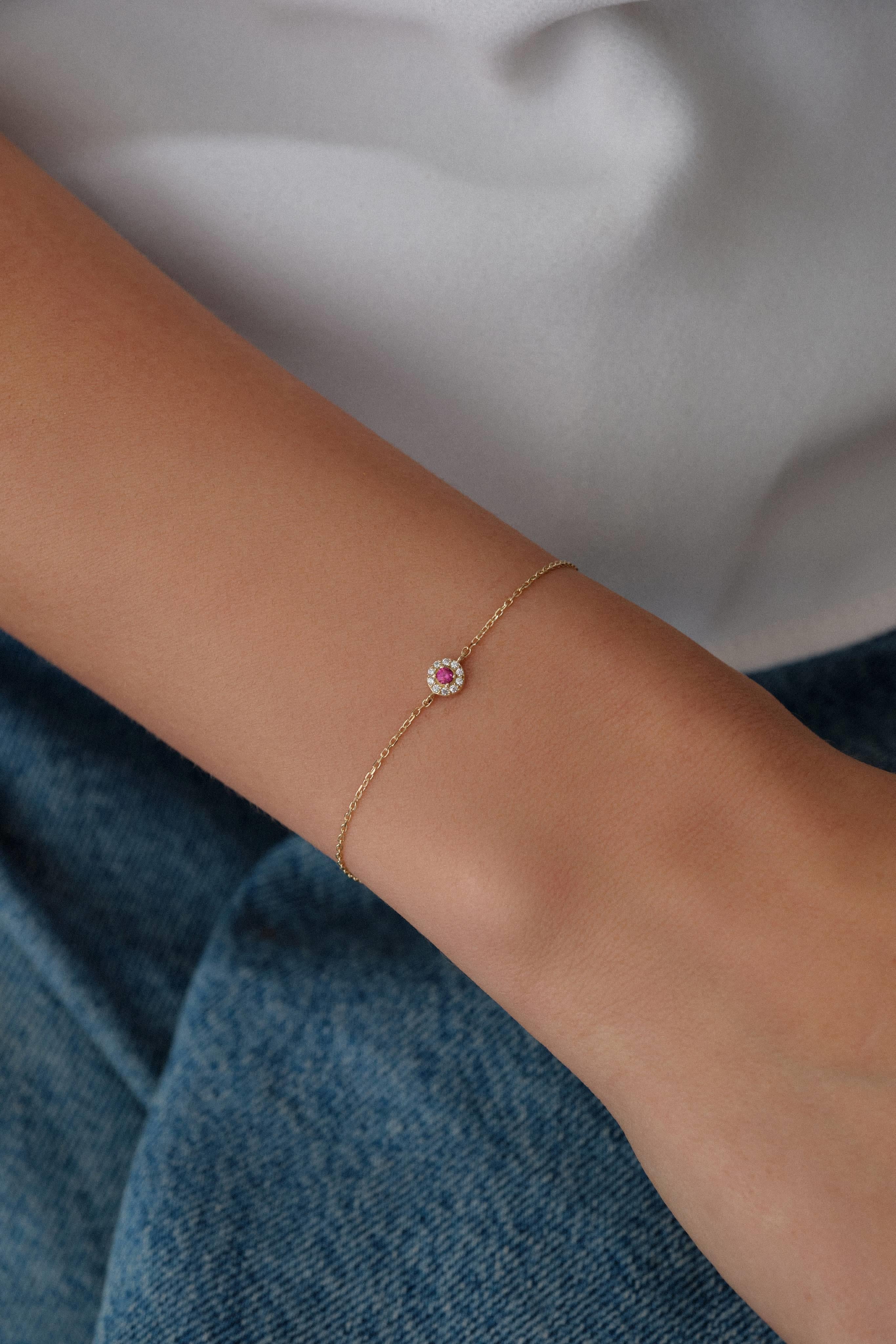 14 Ayar Pembe Taşlı Altın Bileklik