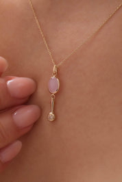 14 Ayar Pembe Taşlı Altın Kolye