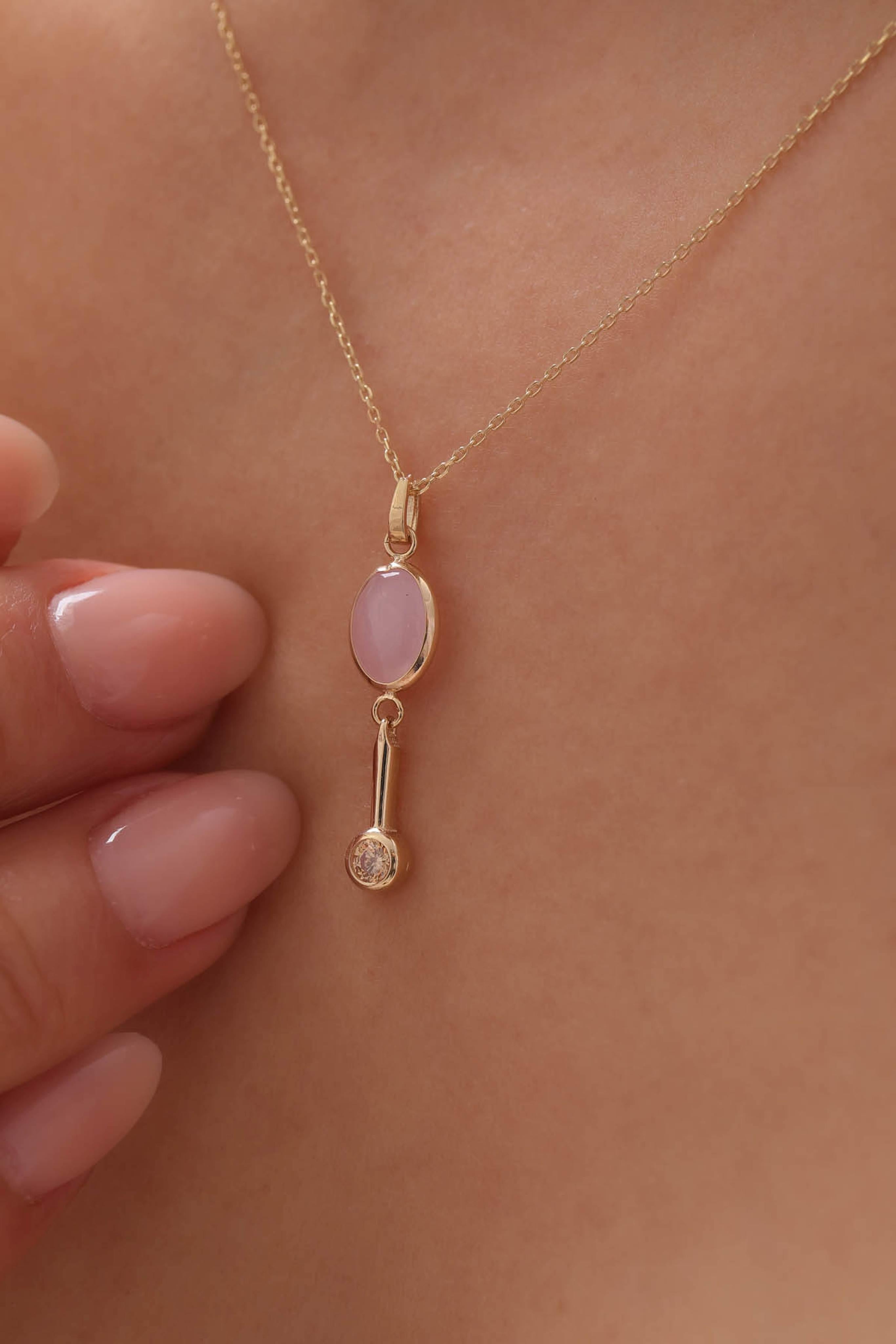 14 Ayar Pembe Taşlı Altın Kolye