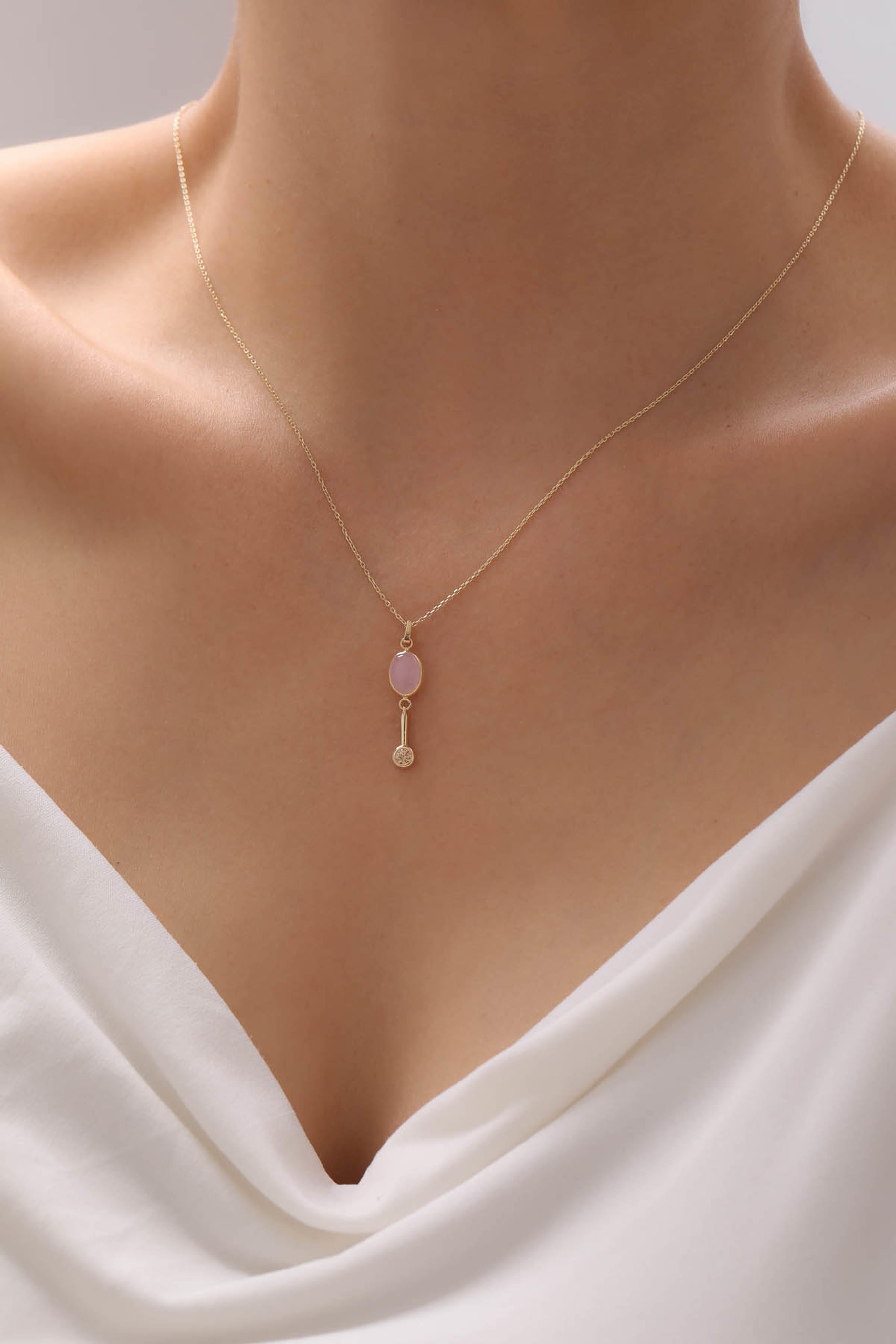 14 Ayar Pembe Taşlı Altın Kolye