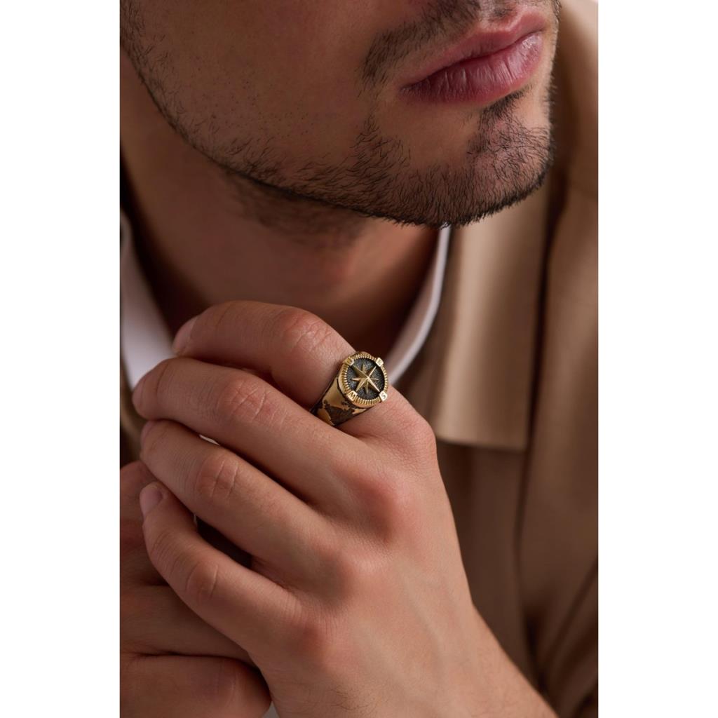 14 Ayar Pusula Erkek Altın Yüzük