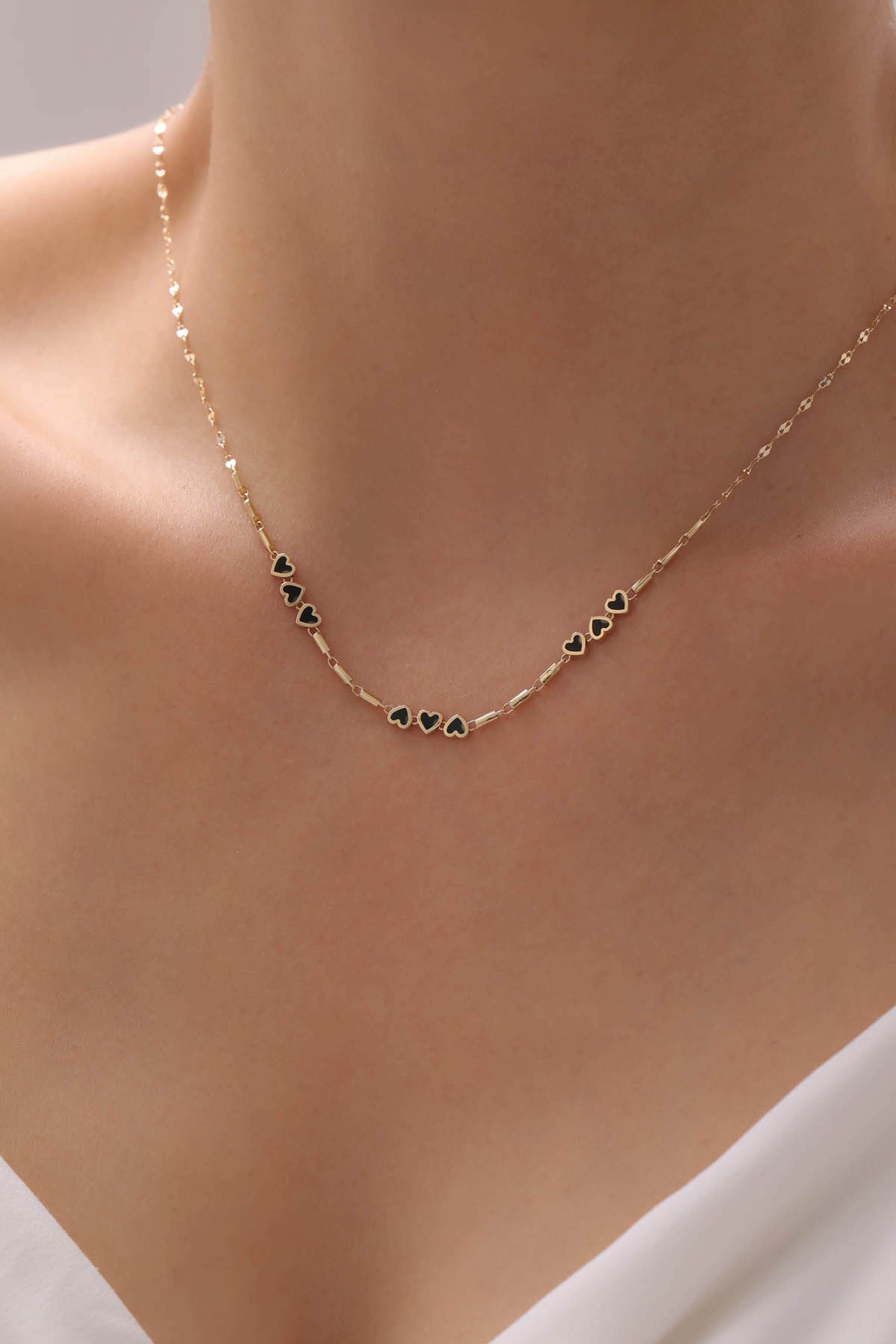 14 Ayar Siyah-Beyaz Mineli Altın Kolye