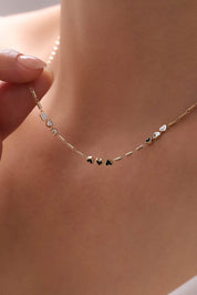 14 Ayar Siyah-Beyaz Mineli Altın Kolye