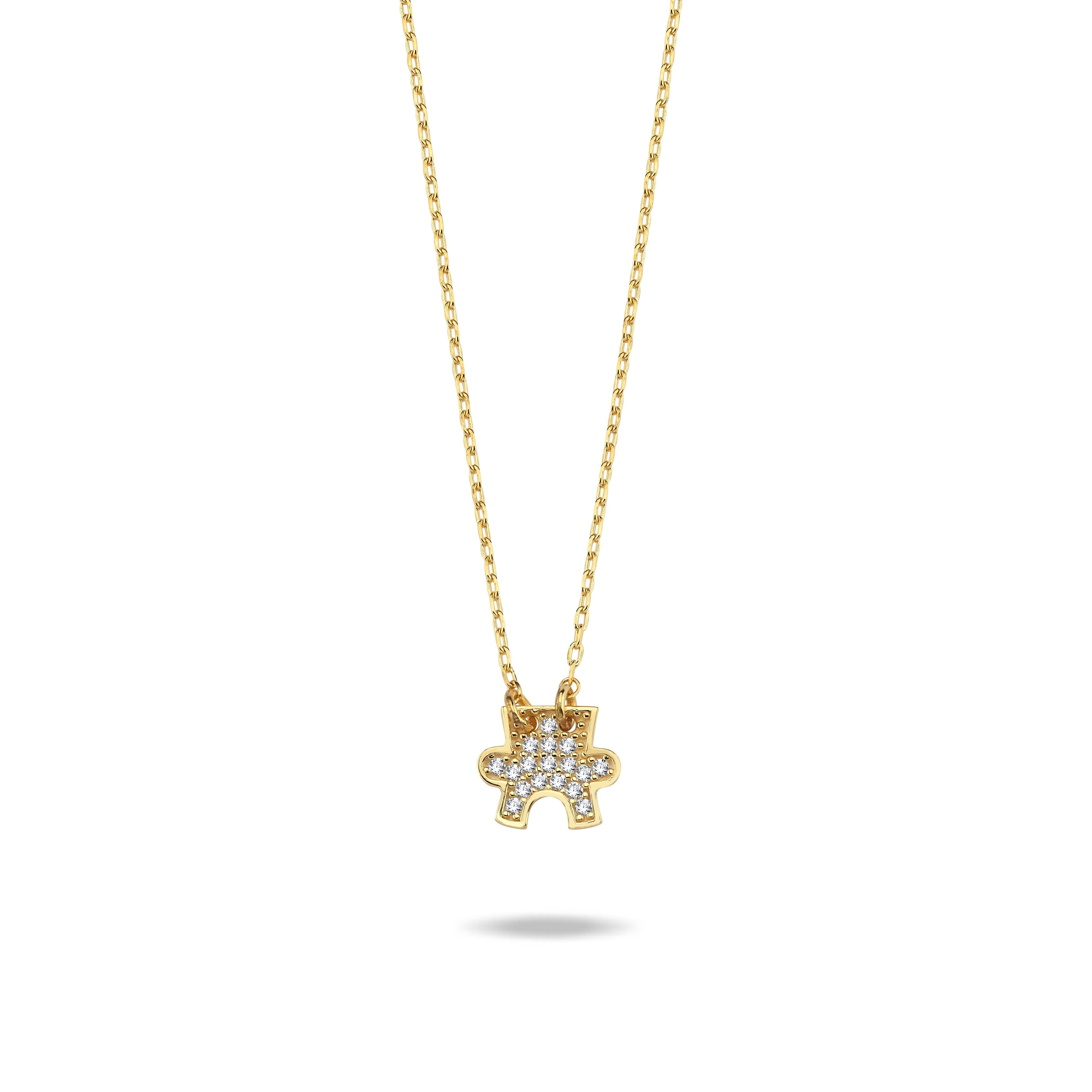 14 Ayar Taşlı Bulmaca Altın Kolye