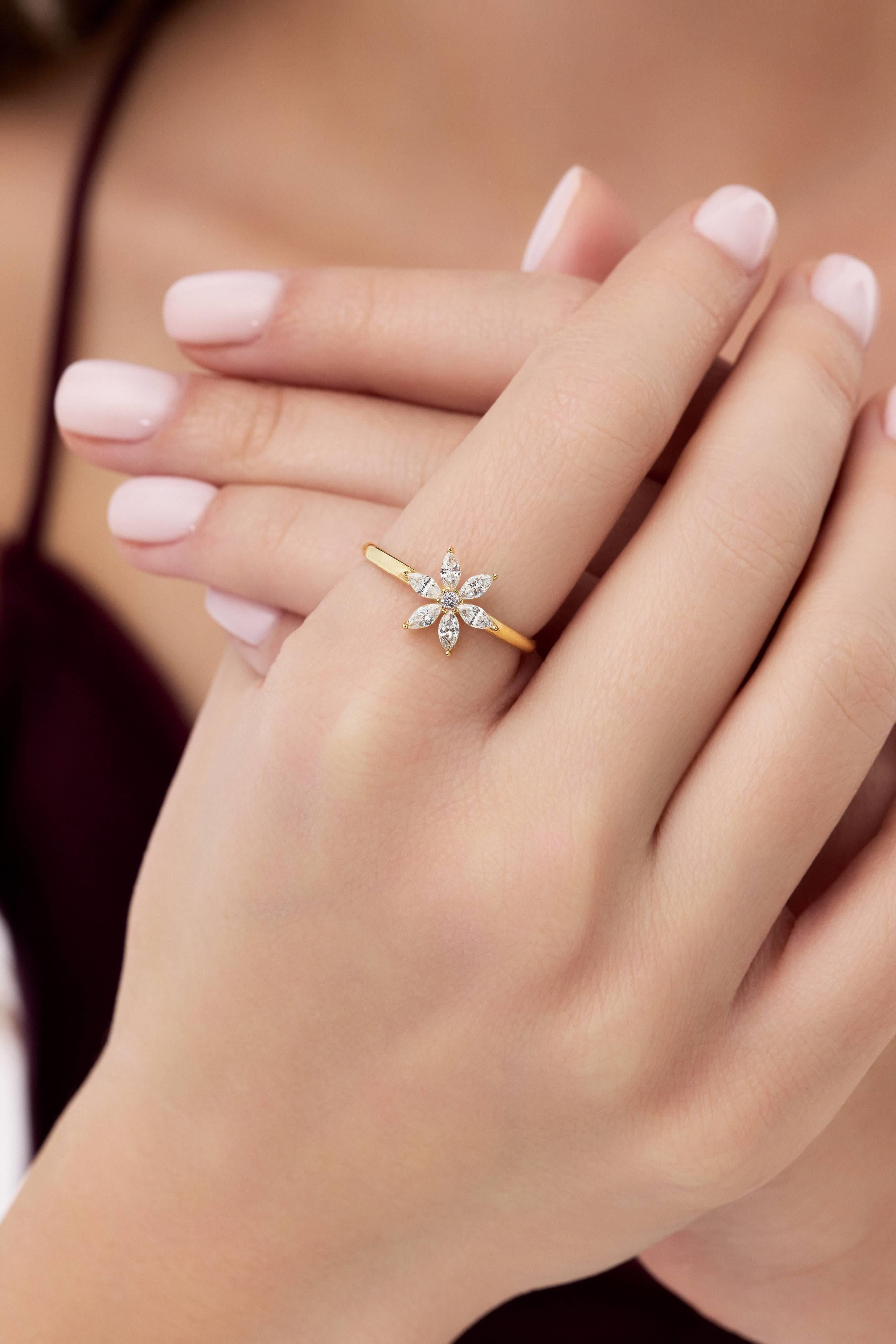 14 Ayar Taşlı Çiçek Altın Yüzük (Renk Seçenekleriyle)