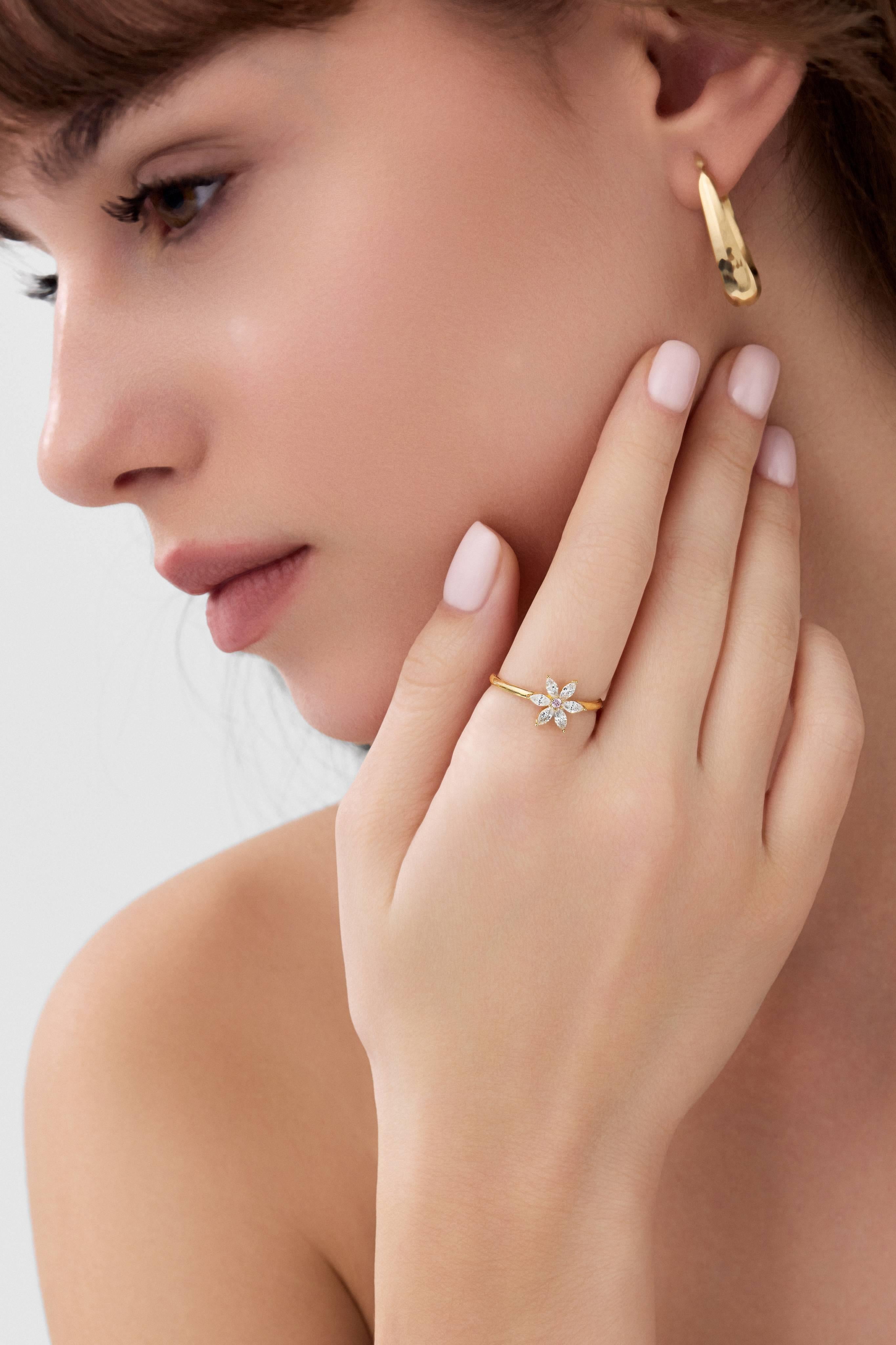 14 Ayar Taşlı Çiçek Altın Yüzük (Renk Seçenekleriyle)