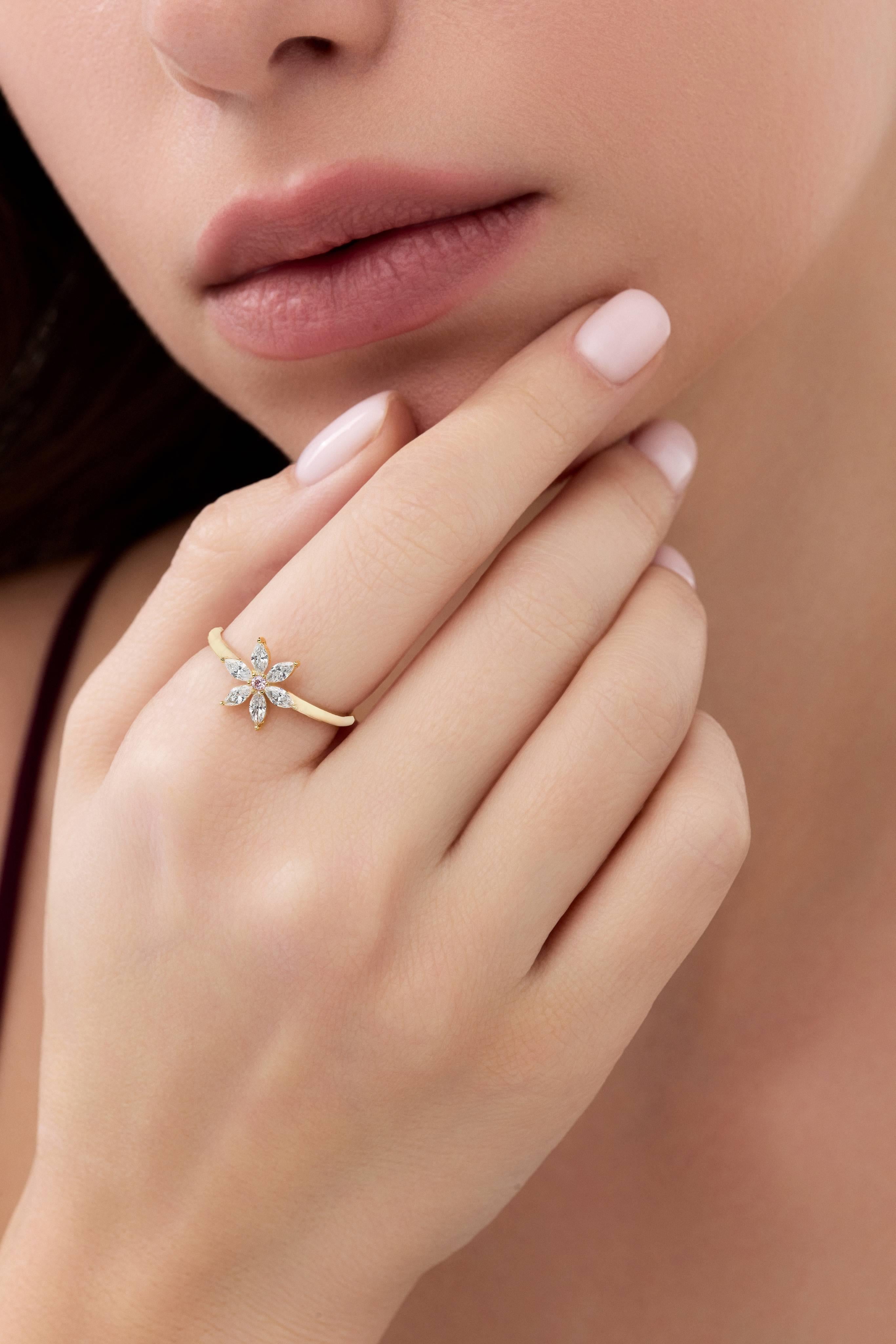 14 Ayar Taşlı Çiçek Altın Yüzük (Renk Seçenekleriyle)