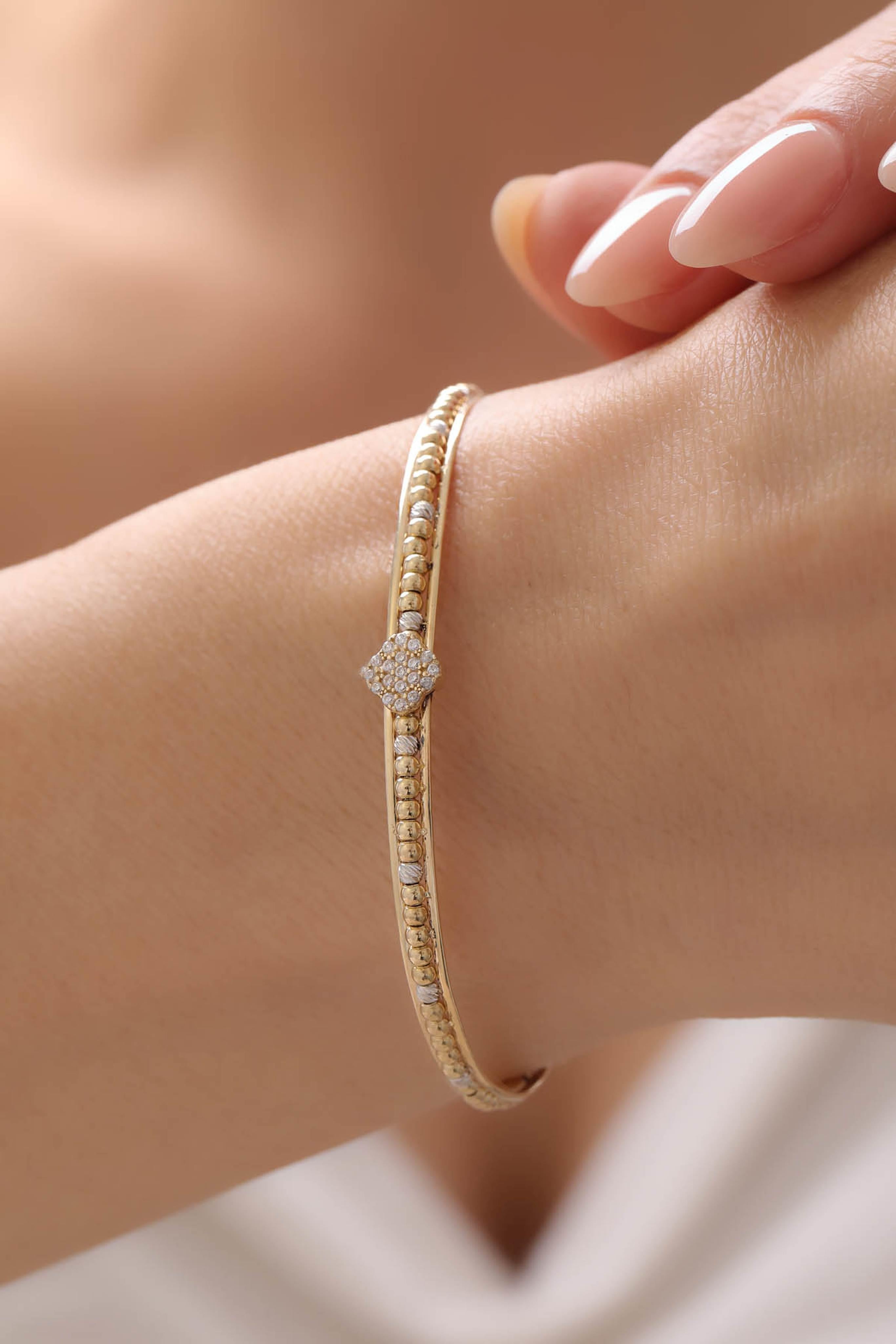 14 Ayar Taşlı Dorikalı Altın Kelepçe