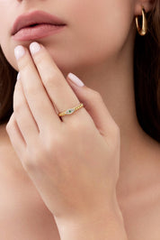 14 Ayar Taşlı Göz Altın Yüzük (Renk Seçenekleriyle)