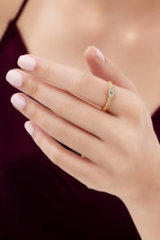 14 Ayar Taşlı Göz Altın Yüzük (Renk Seçenekleriyle)