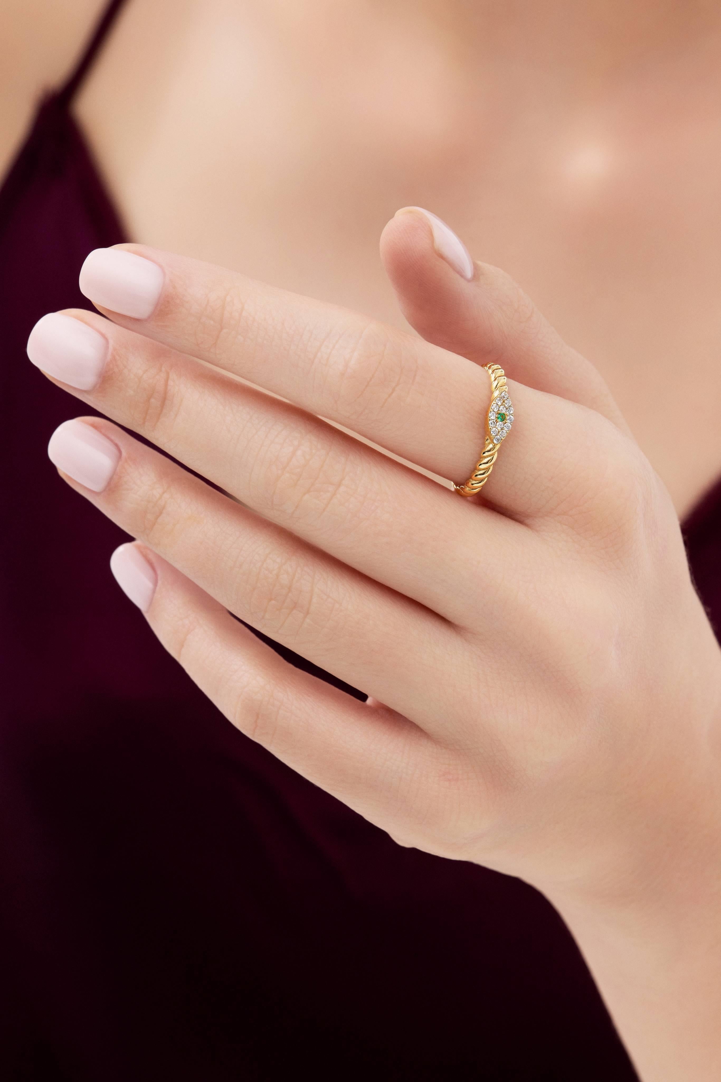 14 Ayar Taşlı Göz Altın Yüzük (Renk Seçenekleriyle)