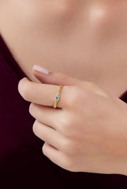 14 Ayar Taşlı Göz Altın Yüzük (Renk Seçenekleriyle)