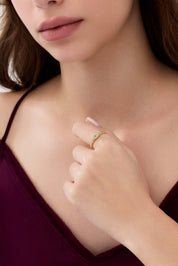 14 Ayar Taşlı Göz Altın Yüzük (Renk Seçenekleriyle)