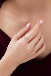 14 Ayar Taşlı Göz Altın Yüzük (Renk Seçenekleriyle)