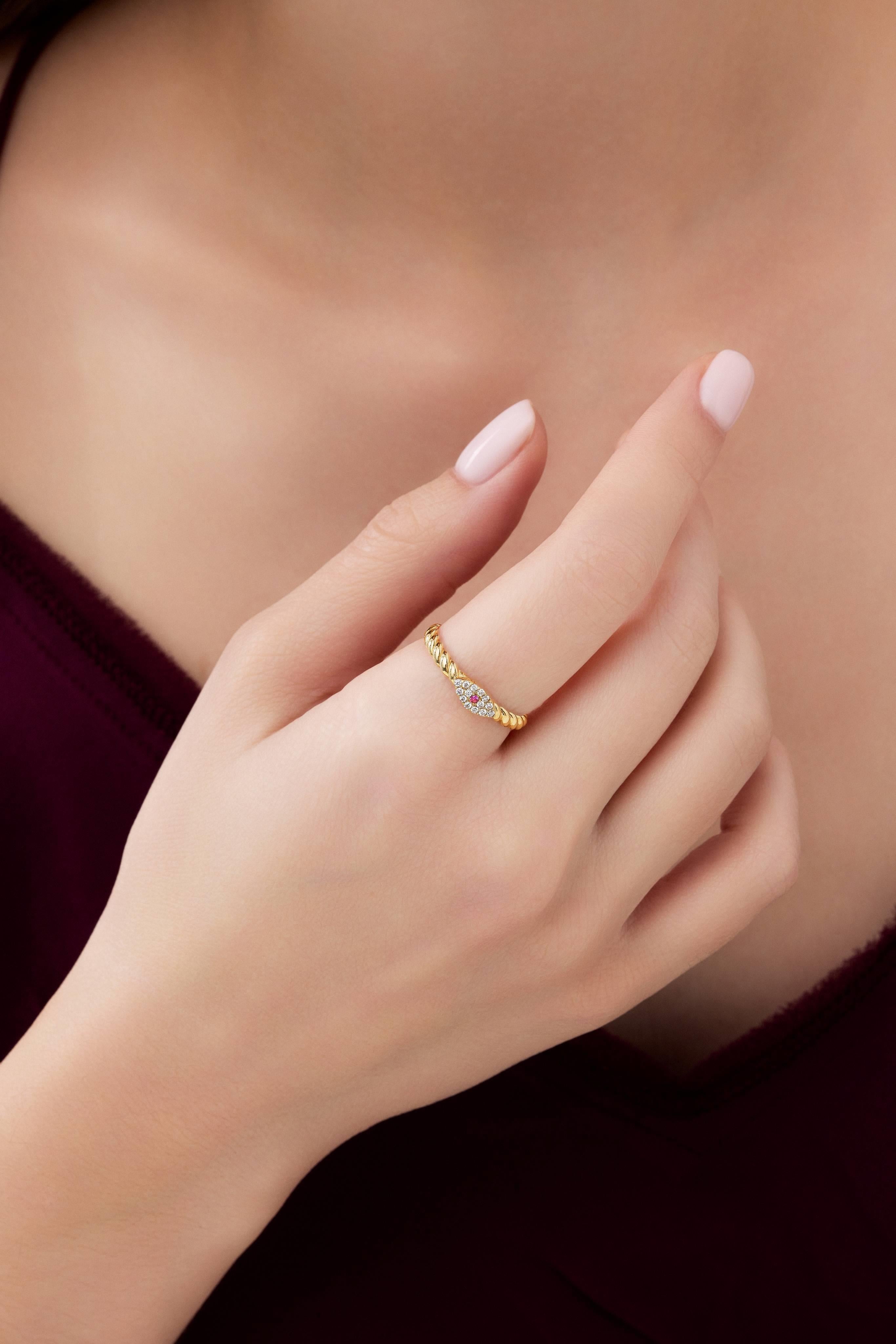 14 Ayar Taşlı Göz Altın Yüzük (Renk Seçenekleriyle)