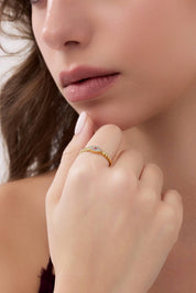 14 Ayar Taşlı Göz Altın Yüzük (Renk Seçenekleriyle)