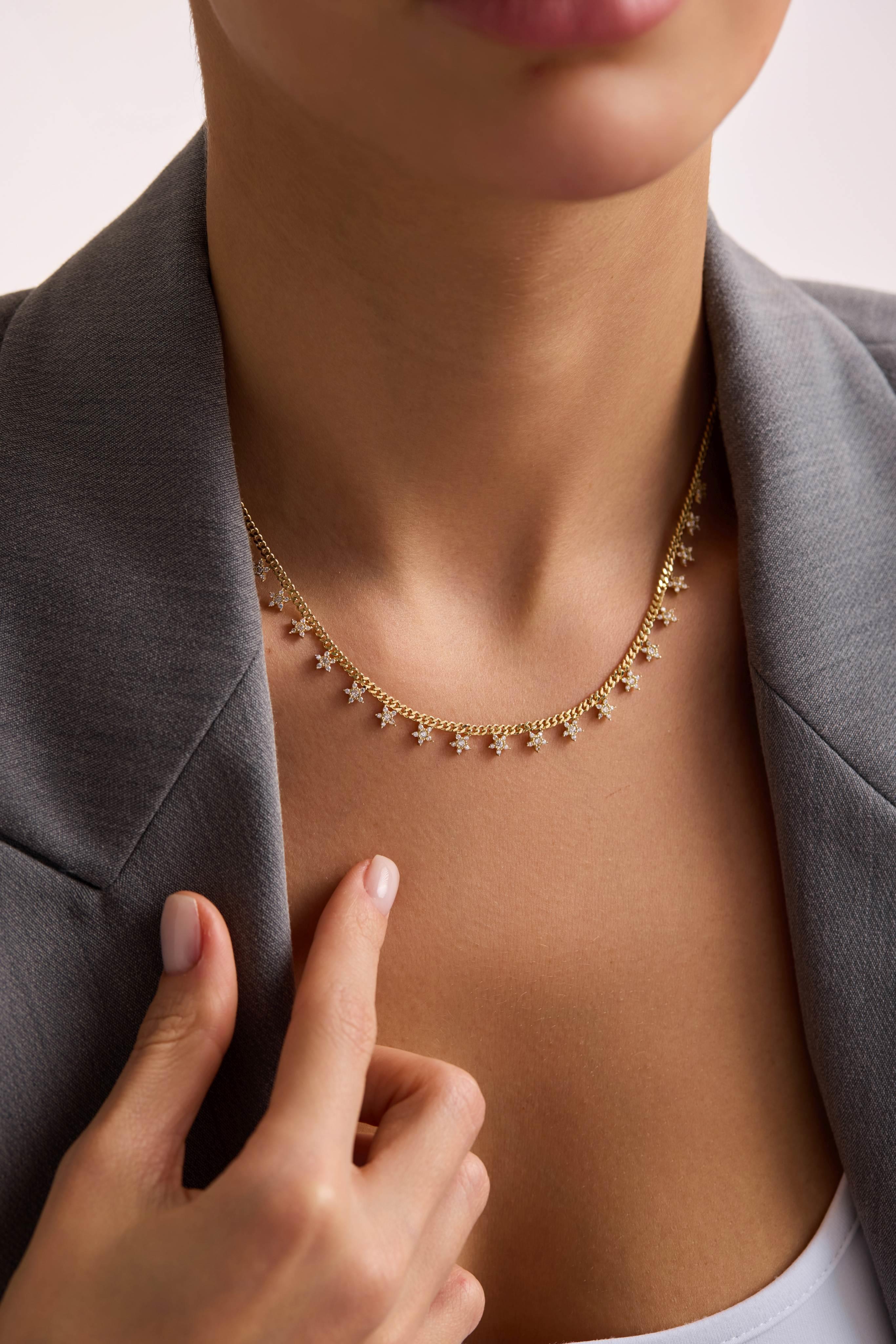 14 Ayar Taşlı Yıldız Zincir Altın Set