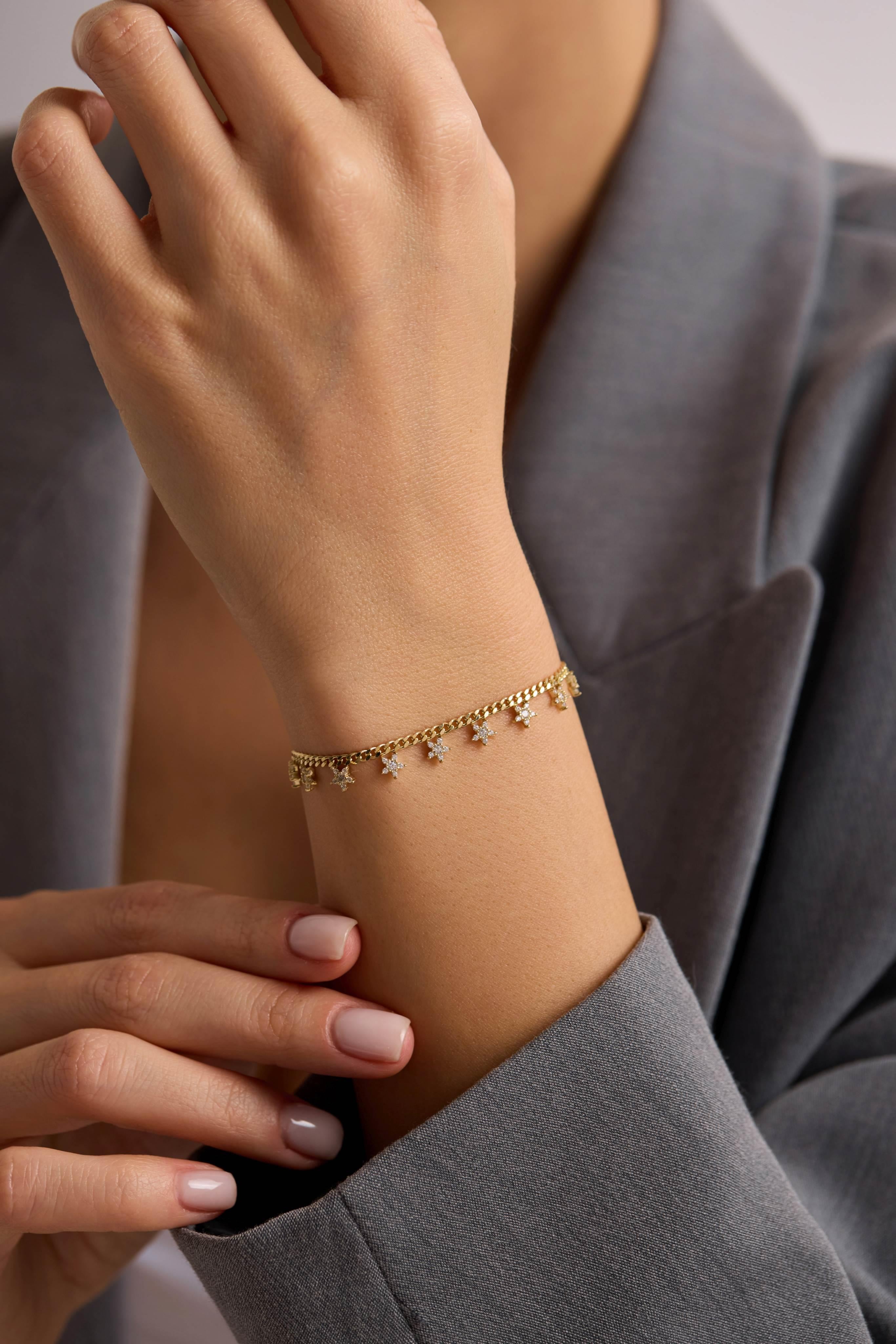 14 Ayar Taşlı Yıldız Zincir Altın Set