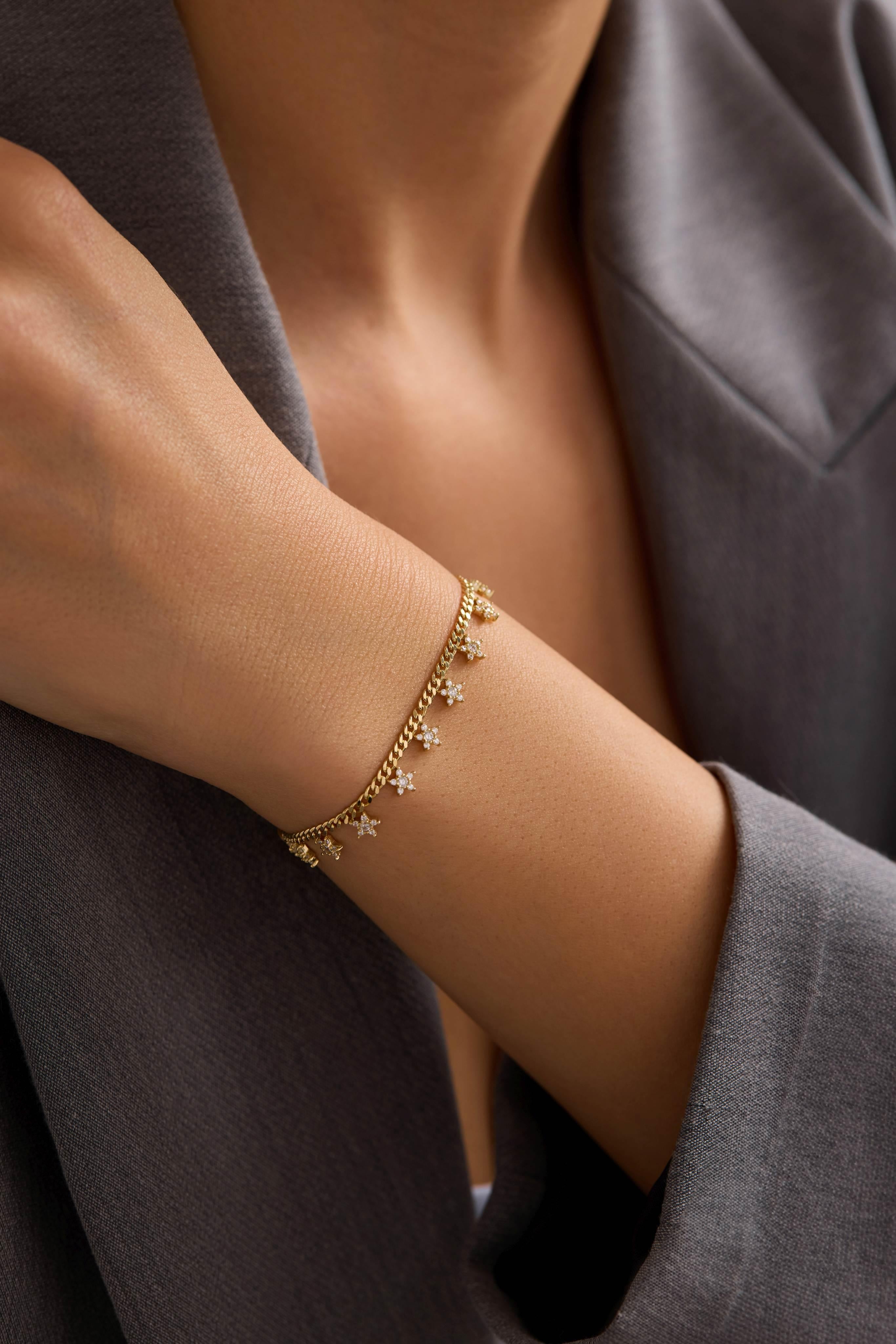 14 Ayar Taşlı Yıldız Zincir Altın Set