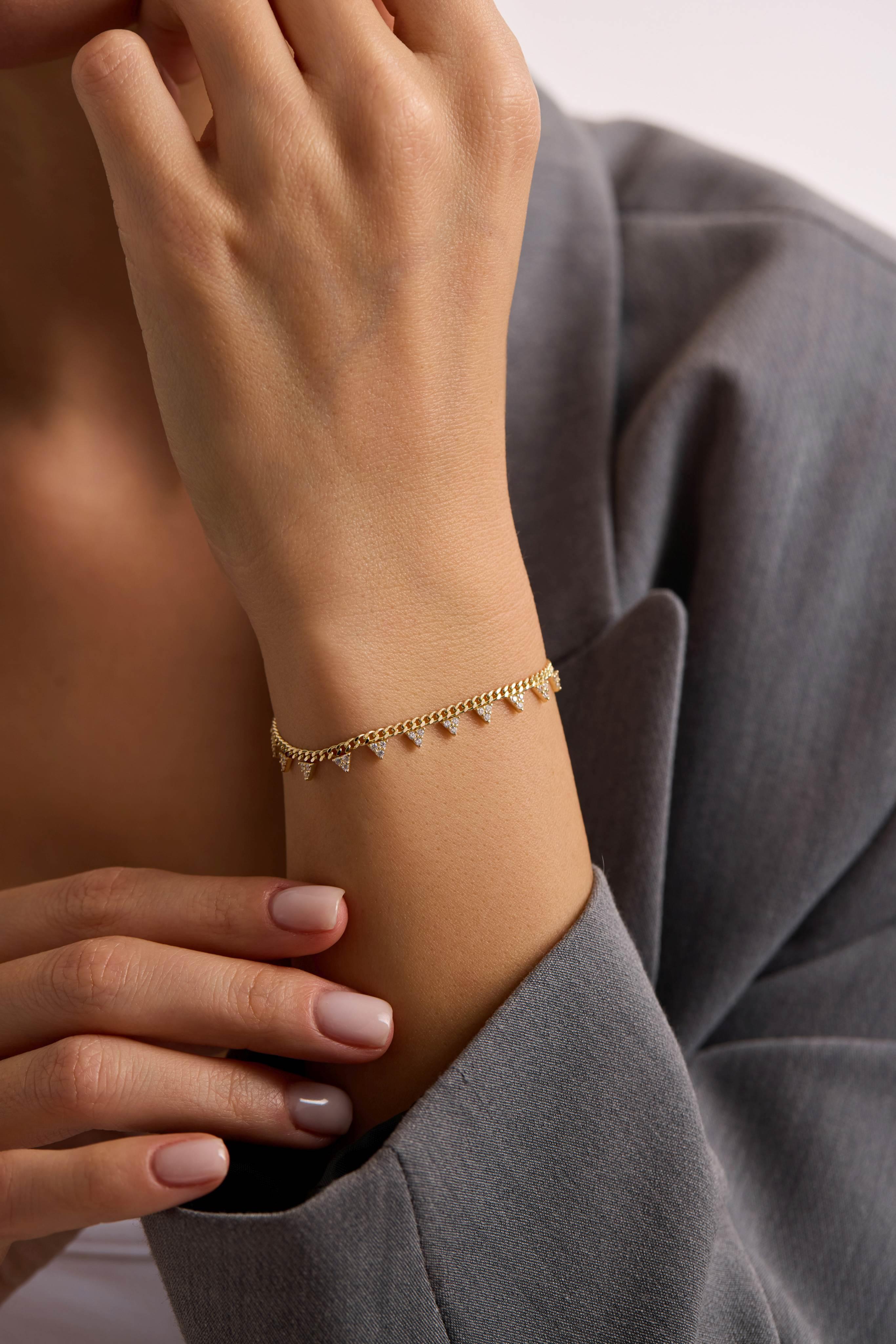 14 Ayar Taşlı Zincir Altın Set