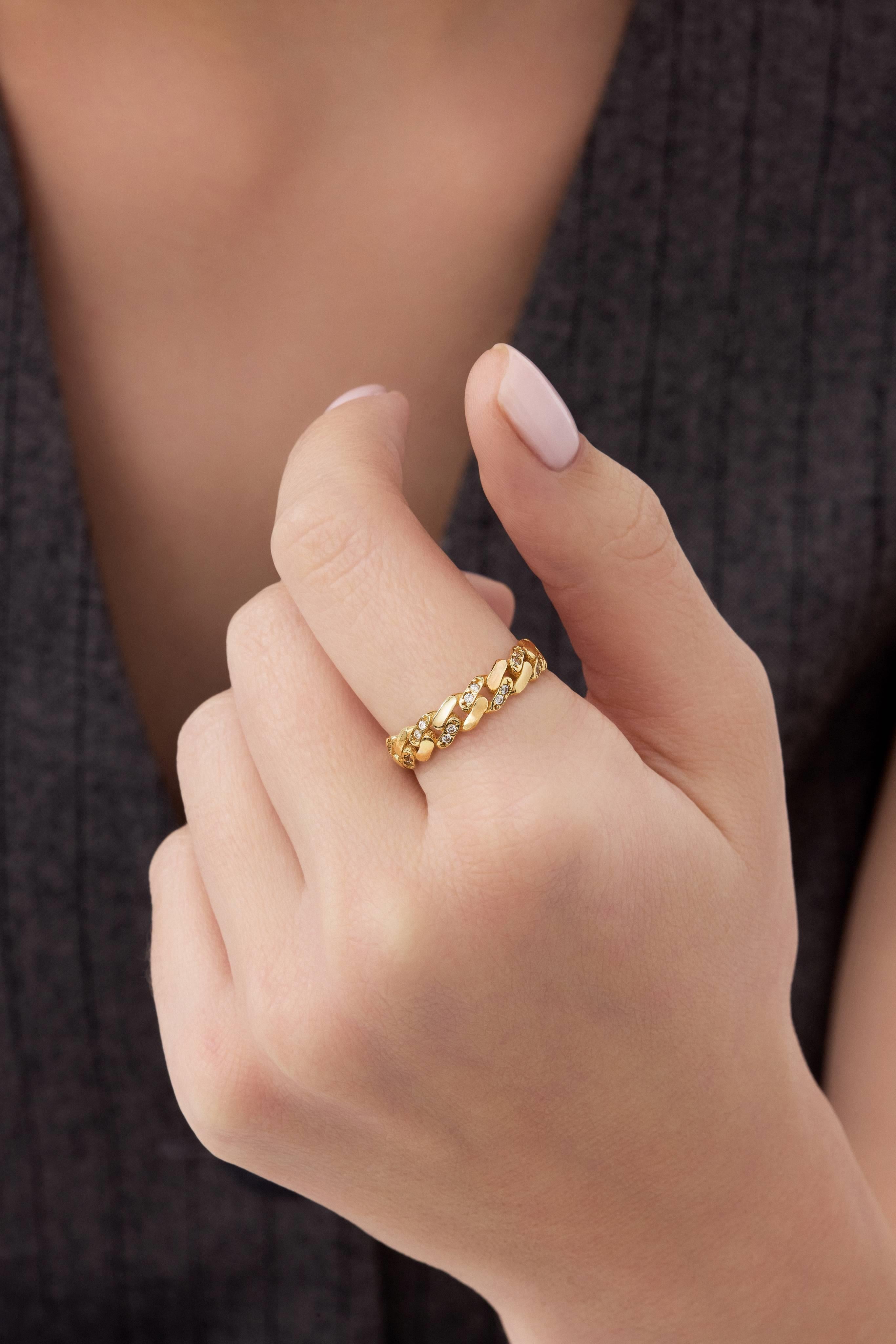 14 Ayar Taşlı Zincir Altın Yüzük