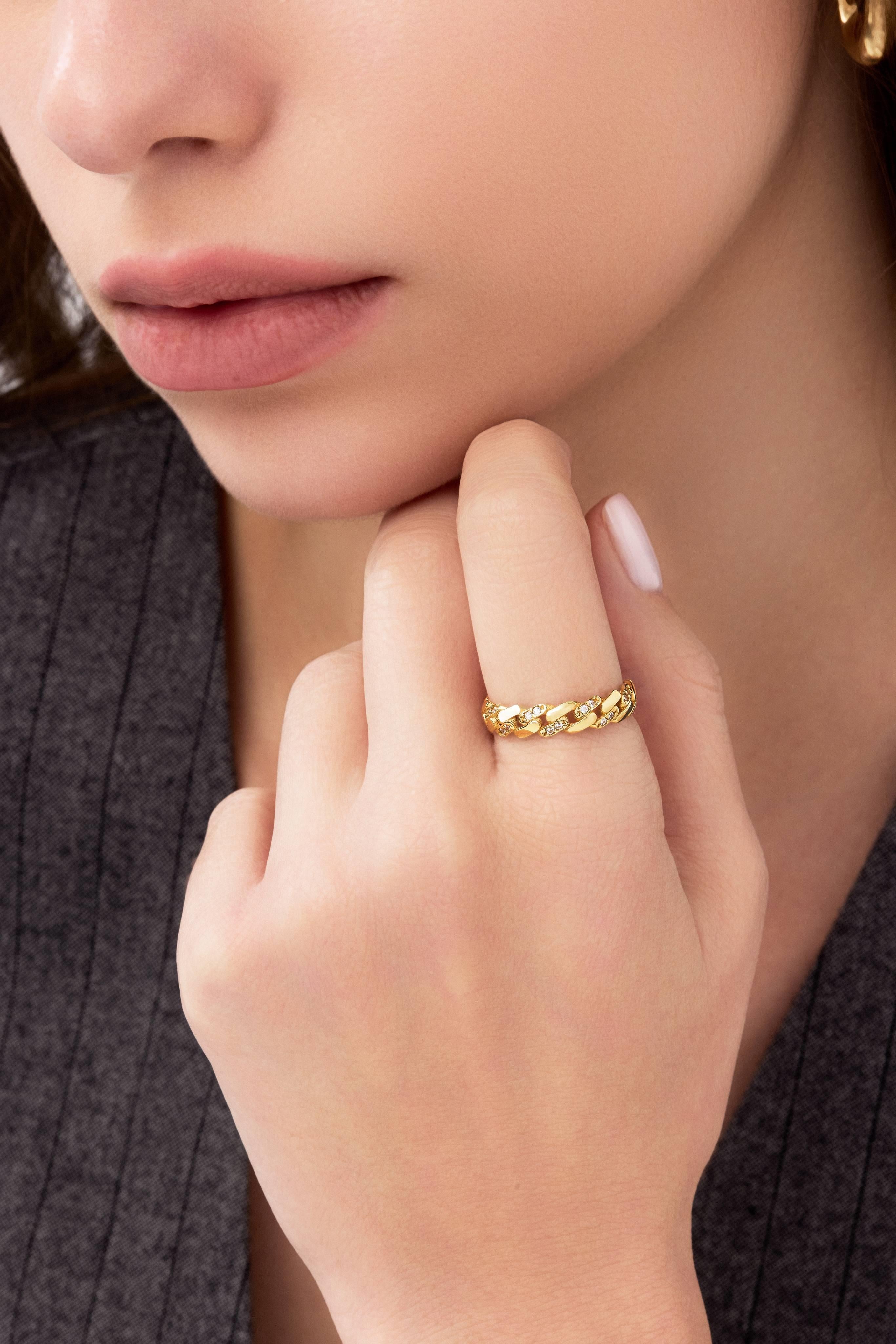 14 Ayar Taşlı Zincir Altın Yüzük