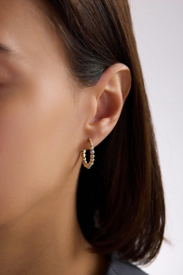 14 Ayar Üç Renk Dorika Altın Halka Küpe