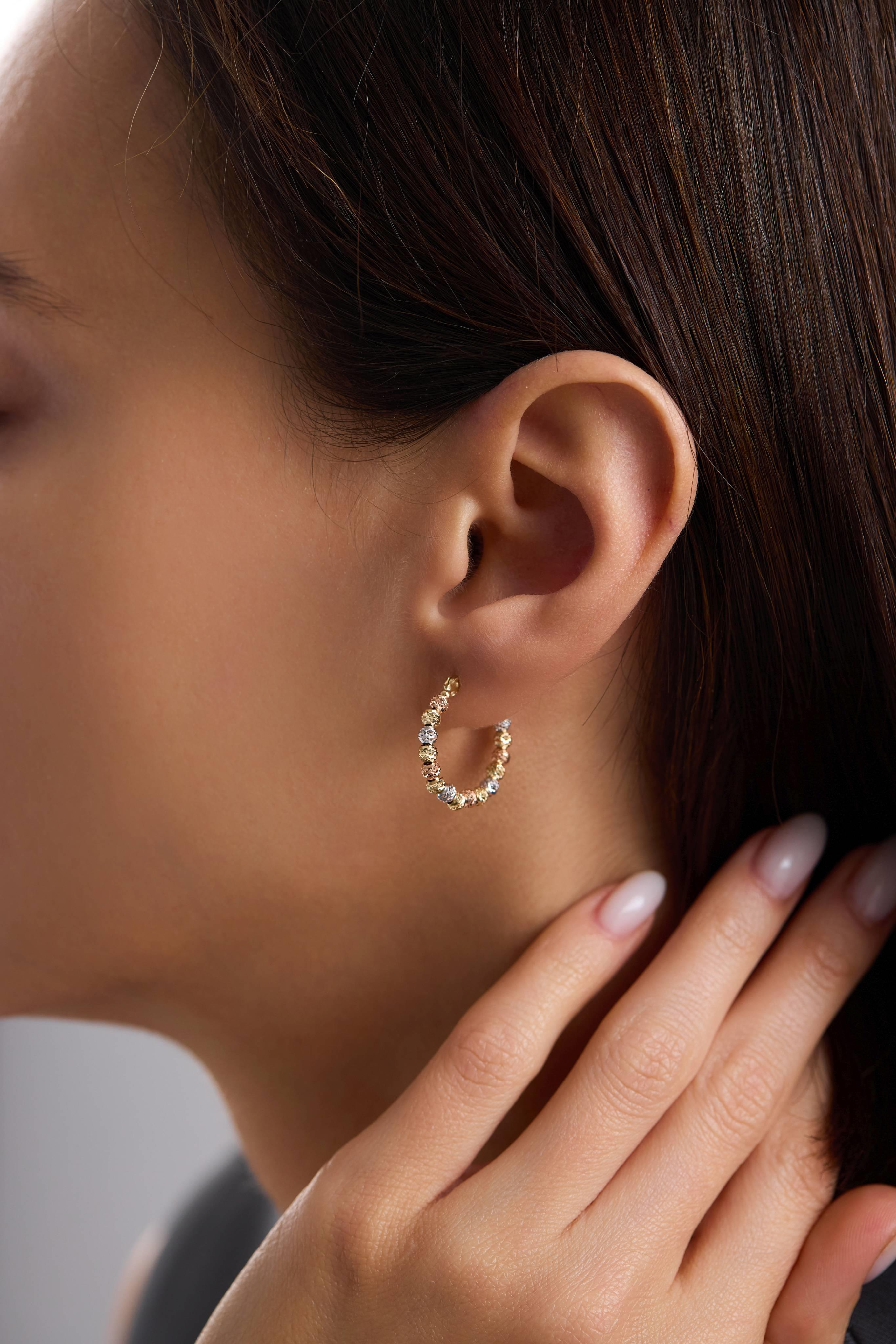 14 Ayar Üç Renk Dorika Altın Halka Küpe