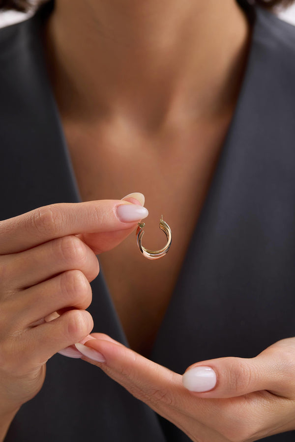 14 Ayar Üç Renk Sarmal Halka Altın Küpe