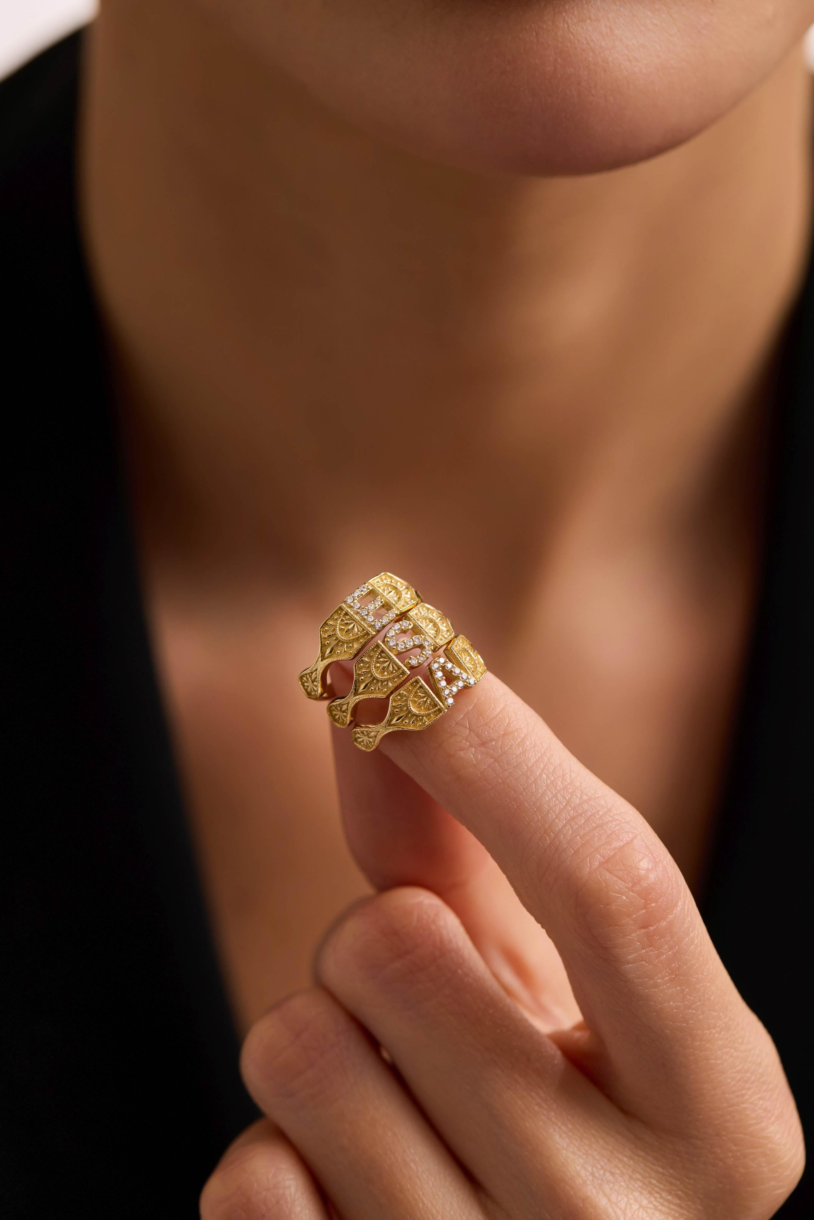 14 Ayar Vintage Harf Altın Yüzük