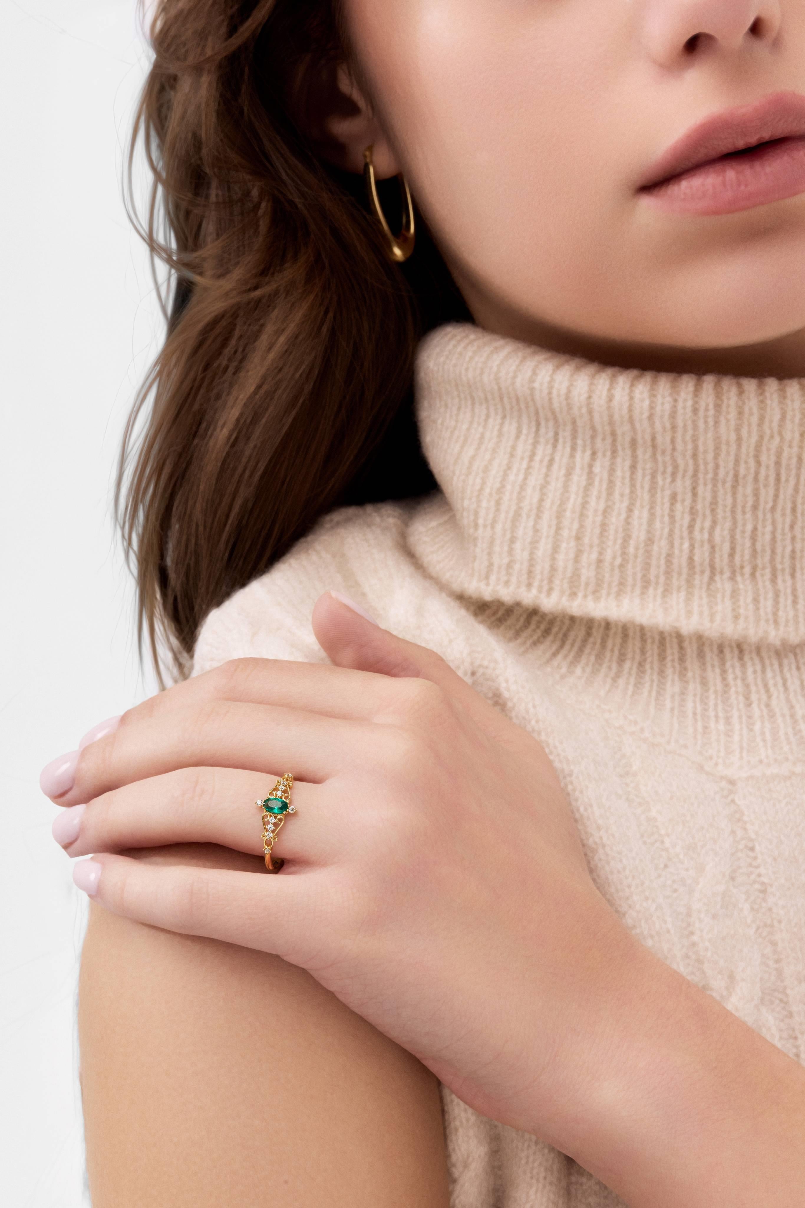 14 Ayar Vintage Yeşil Taşlı Altın Yüzük