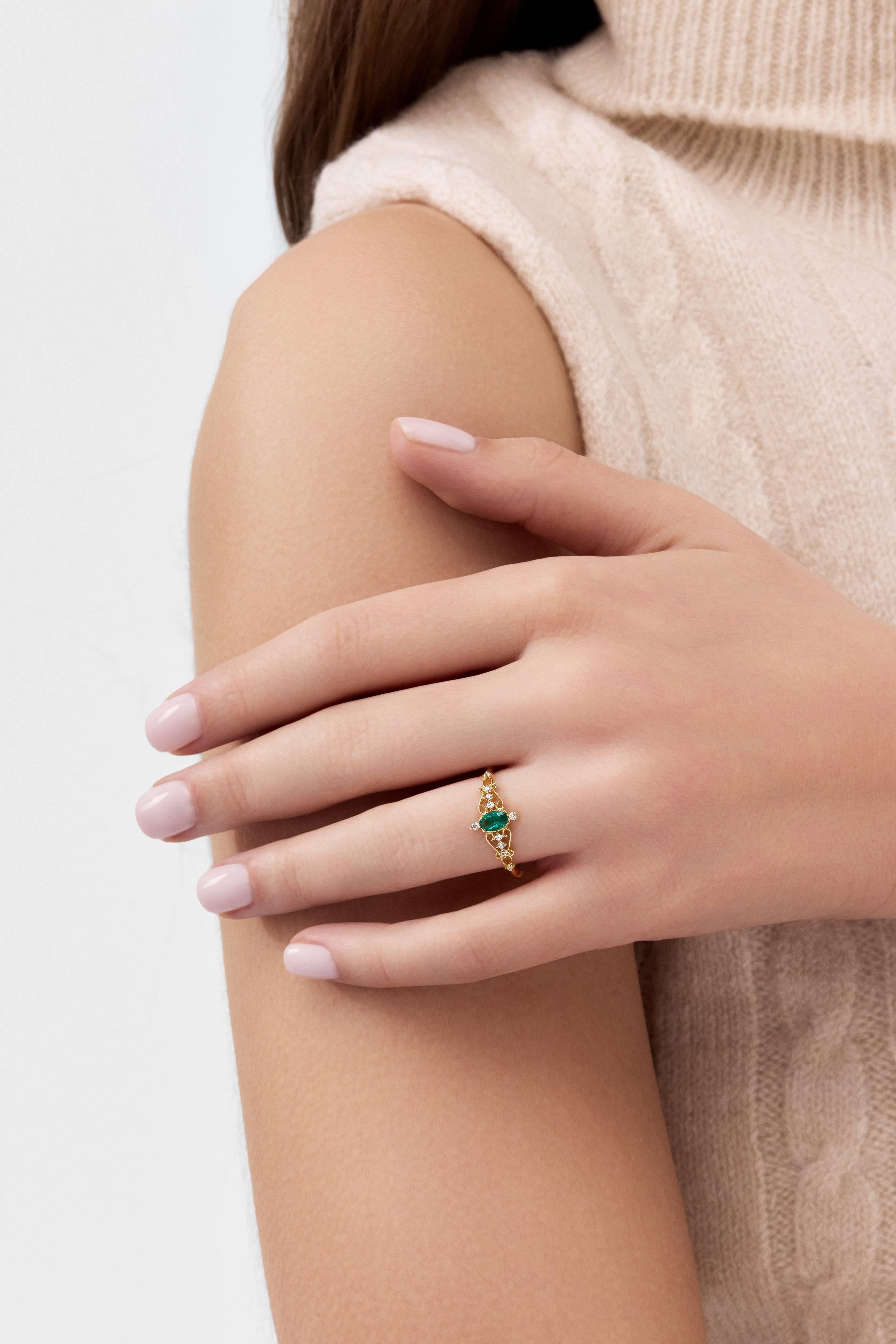 14 Ayar Vintage Yeşil Taşlı Altın Yüzük