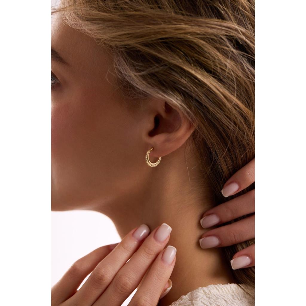 14 Ayar Yassı Desenli Altın Halka Küpe