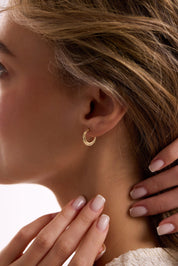 14 Ayar Yassı Desenli Altın Halka Küpe