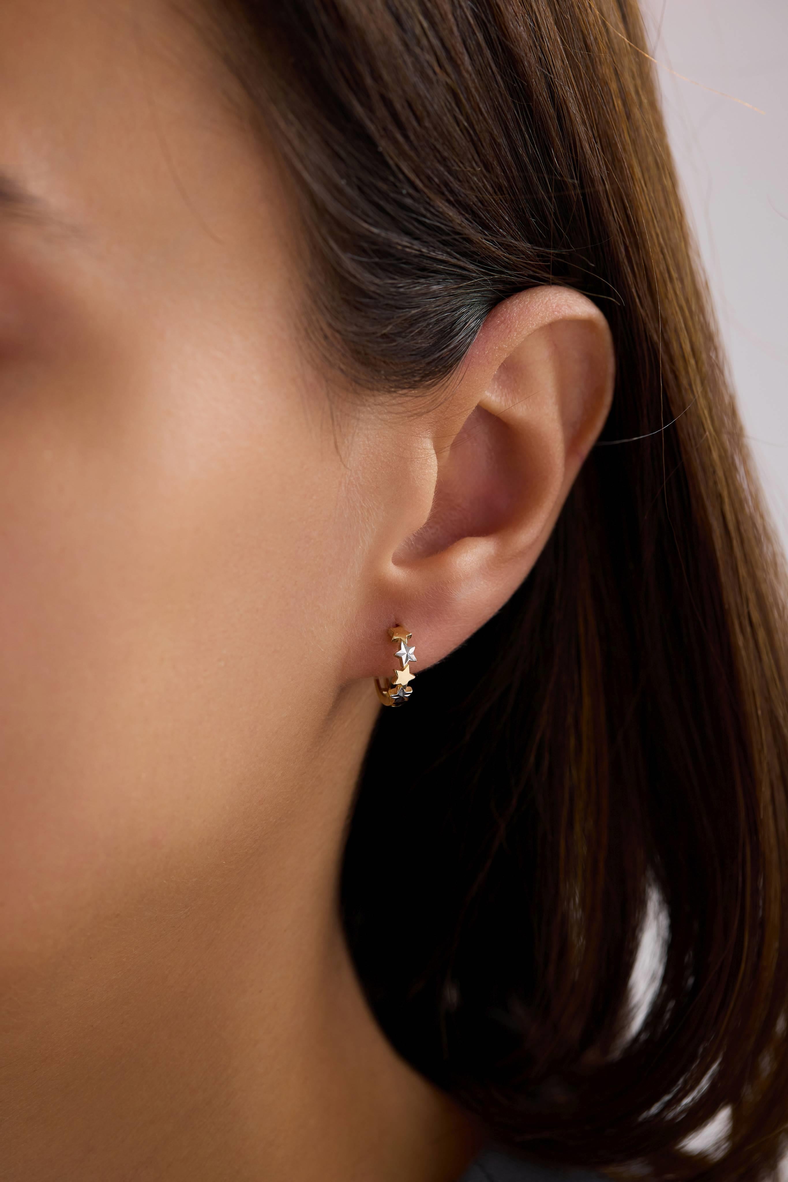 14 Ayar Yıldız Altın Halka Küpe