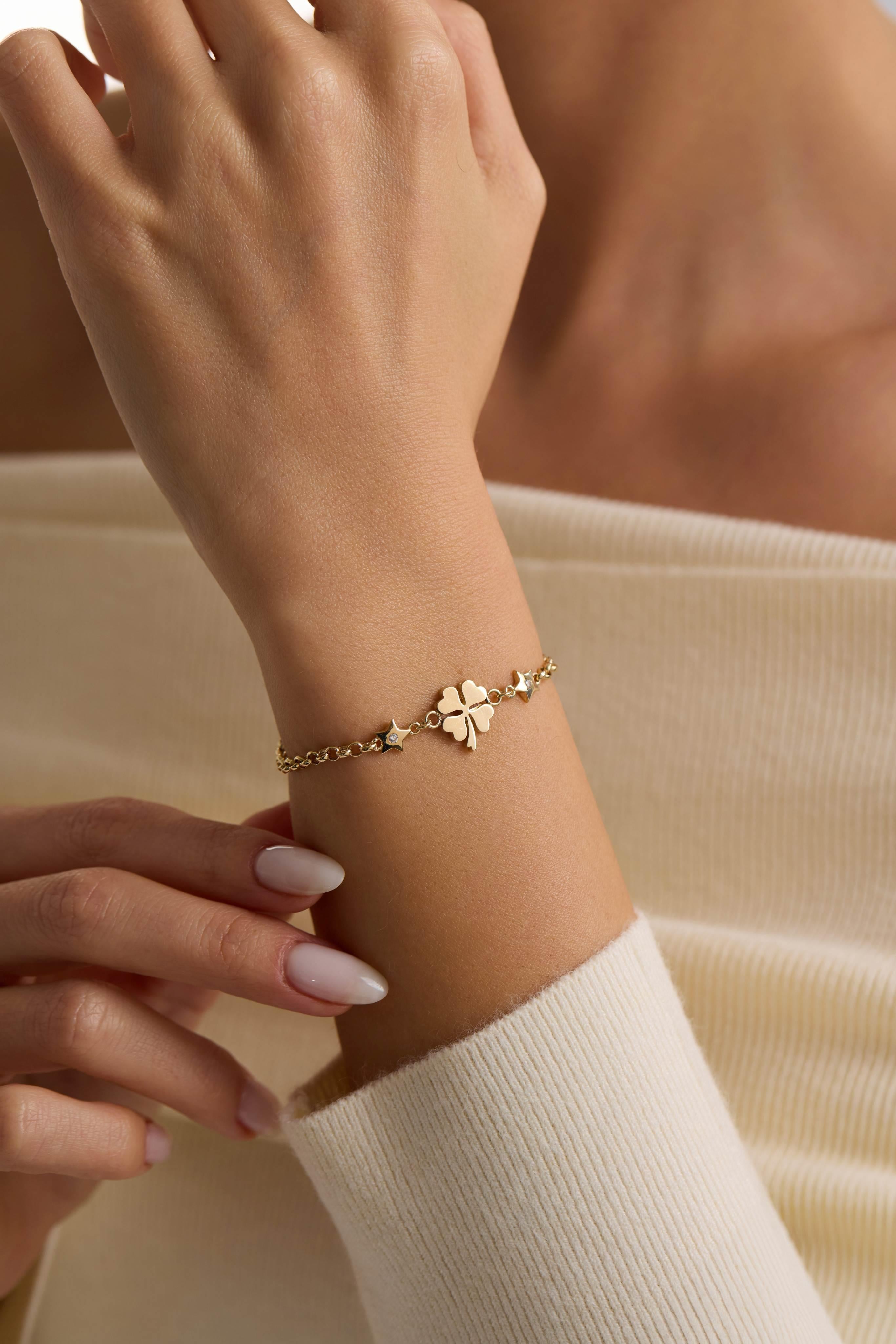 14 Ayar Yonca Şans Altın Bileklik