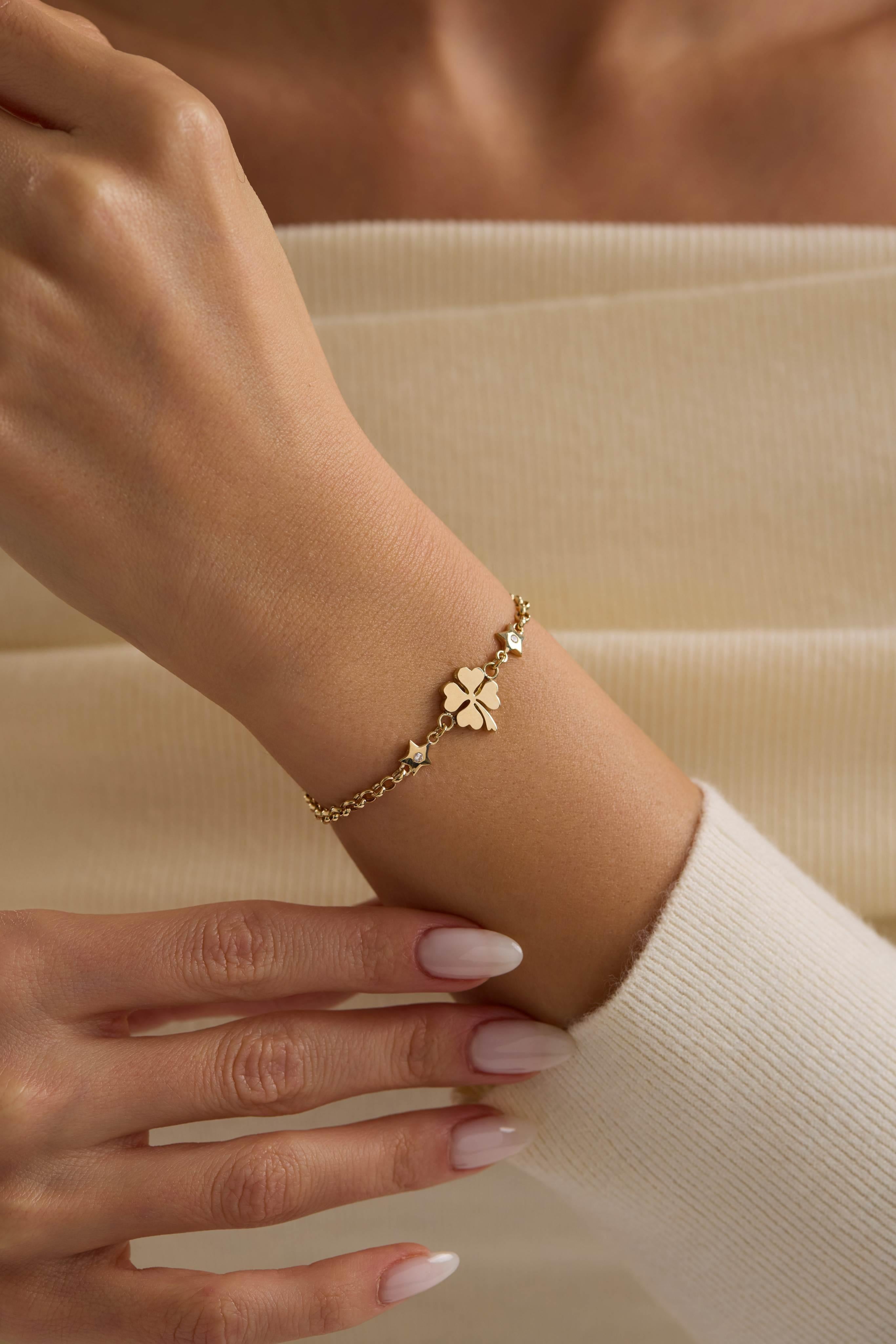 14 Ayar Yonca Şans Altın Bileklik