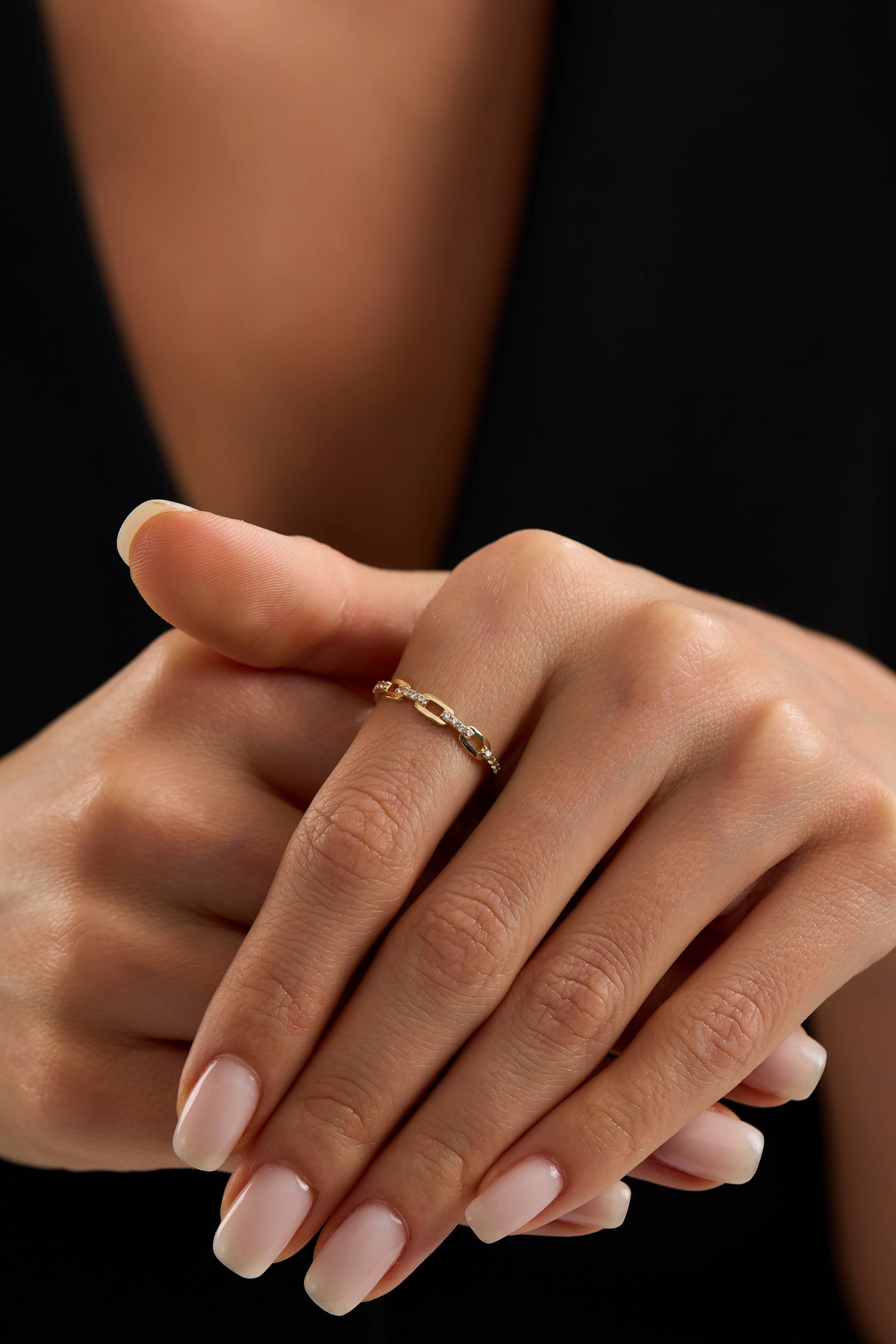 14 Ayar Zincir Taşlı Altın Yüzük (Renk Seçenekleriyle)